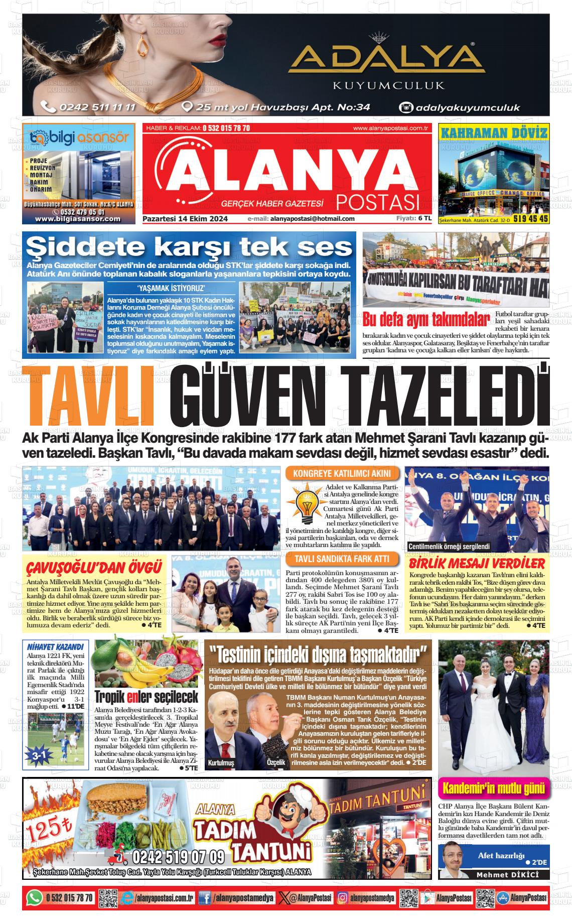 14 Ekim 2024 Alanya Postası Gazete Manşeti