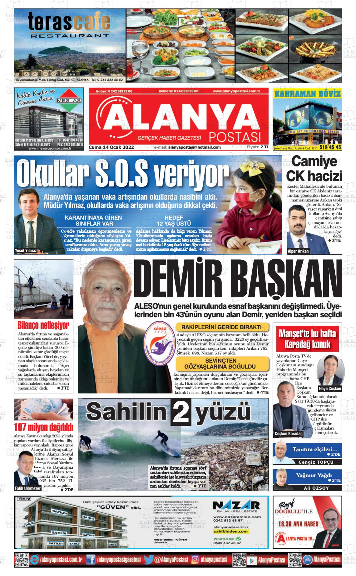 14 Ocak 2022 Alanya Postası Gazete Manşeti