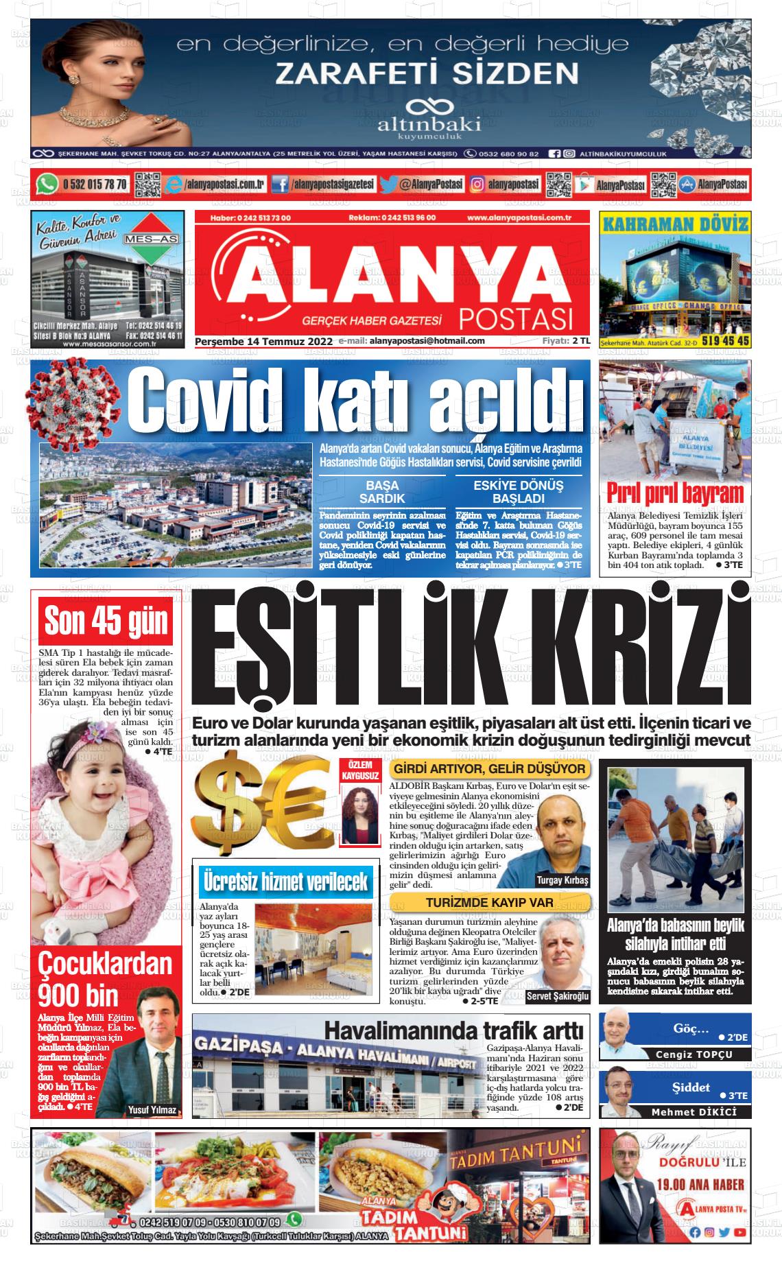 11 Eylül 2022 Alanya Postası Gazete Manşeti