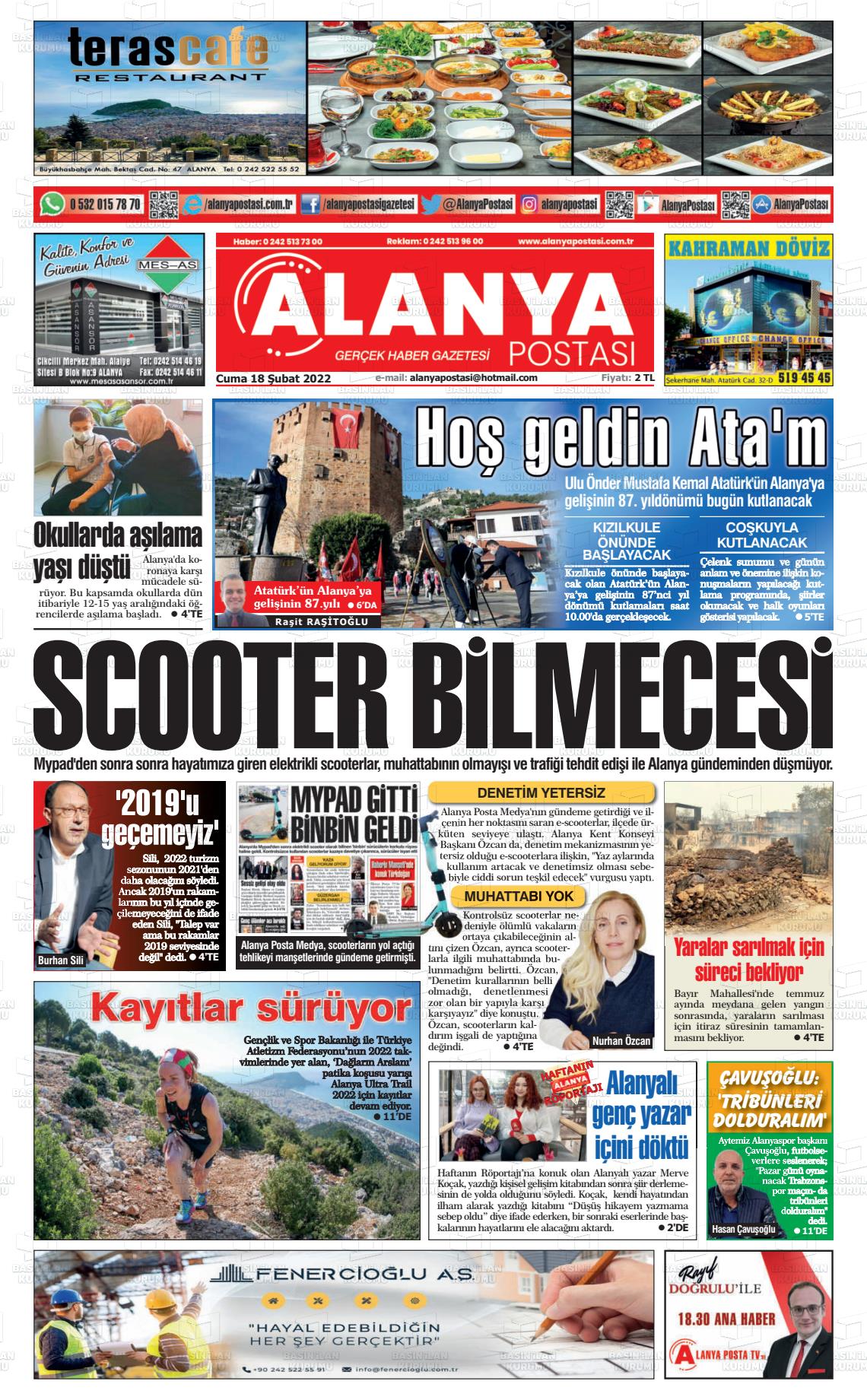 18 Şubat 2022 Alanya Postası Gazete Manşeti