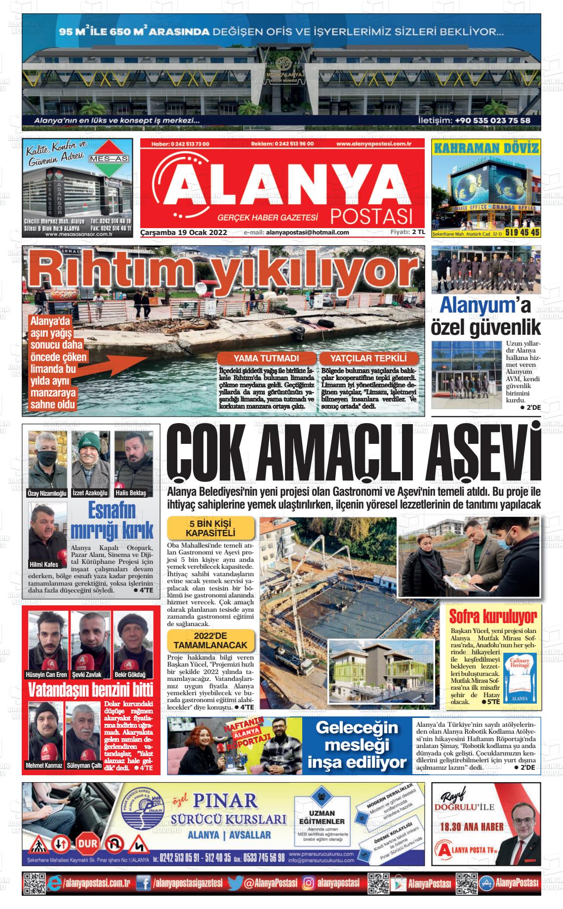 19 Ocak 2022 Alanya Postası Gazete Manşeti