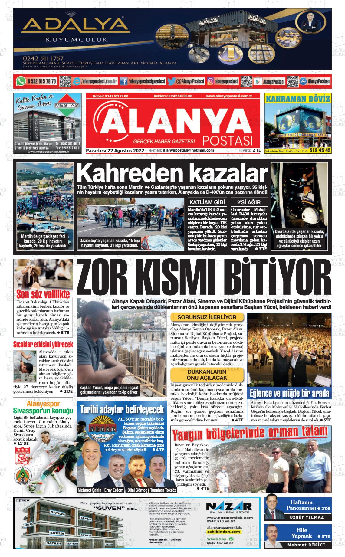 23 Ağustos 2022 Alanya Postası Gazete Manşeti