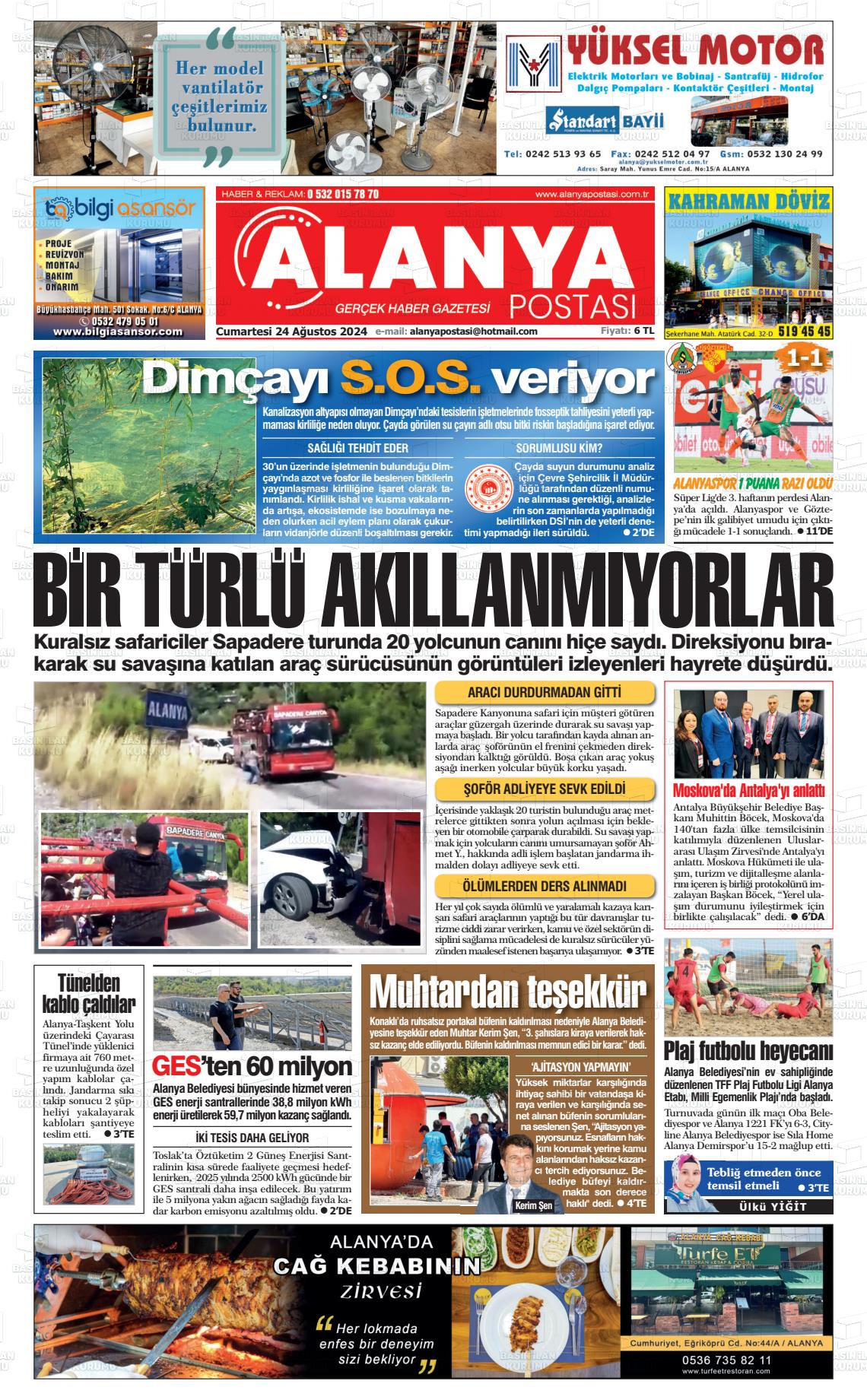 24 Ağustos 2024 Alanya Postası Gazete Manşeti