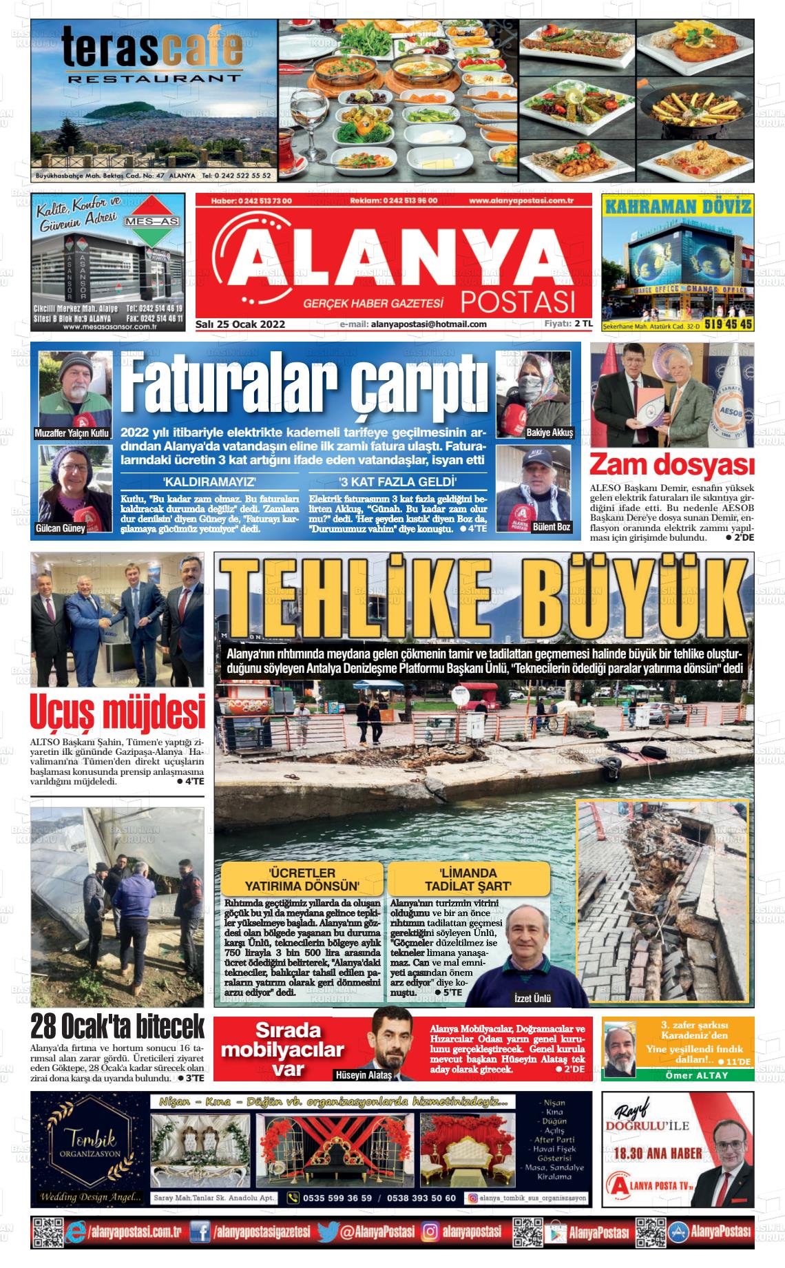 25 Ocak 2022 Alanya Postası Gazete Manşeti