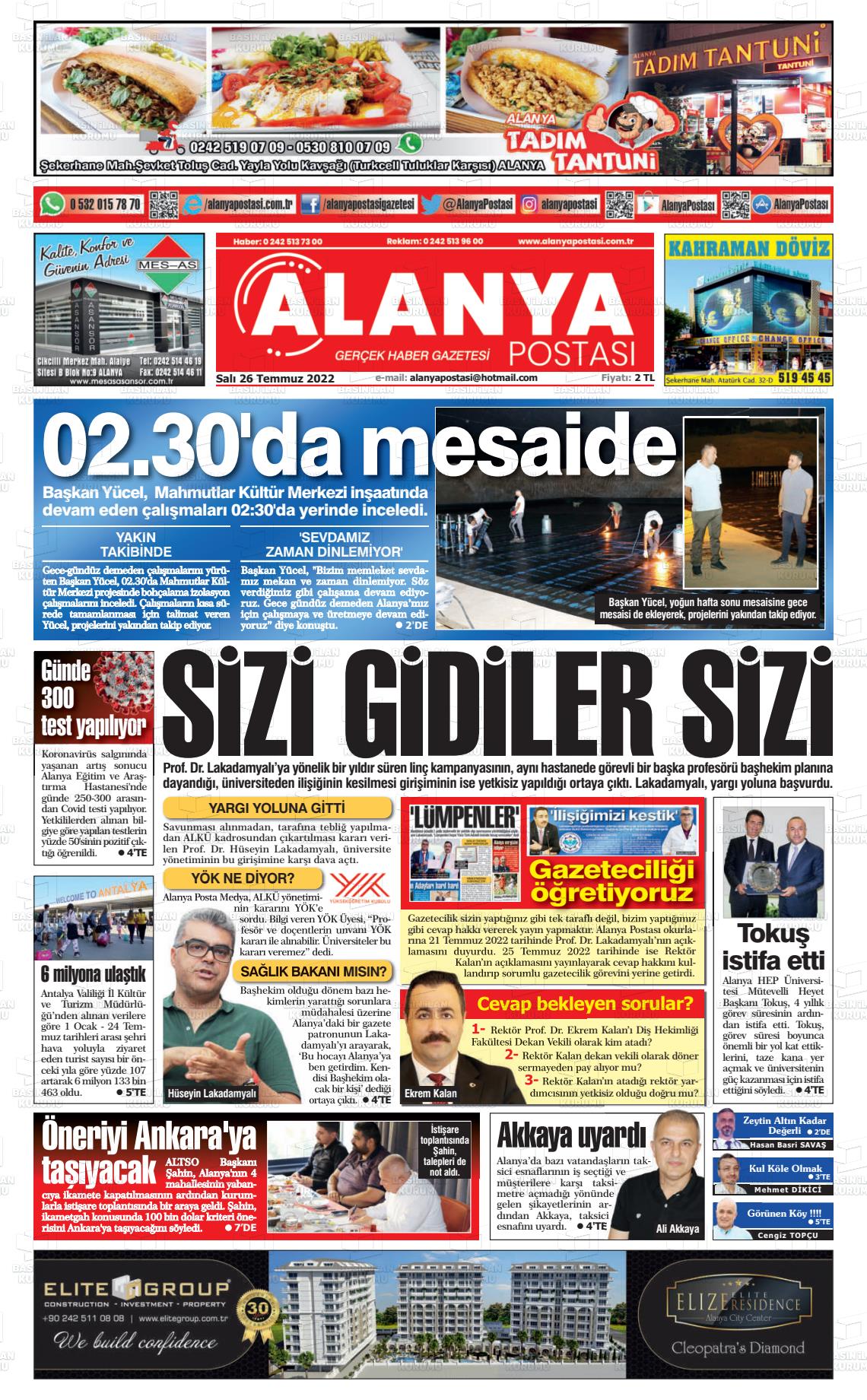 23 Eylül 2022 Alanya Postası Gazete Manşeti