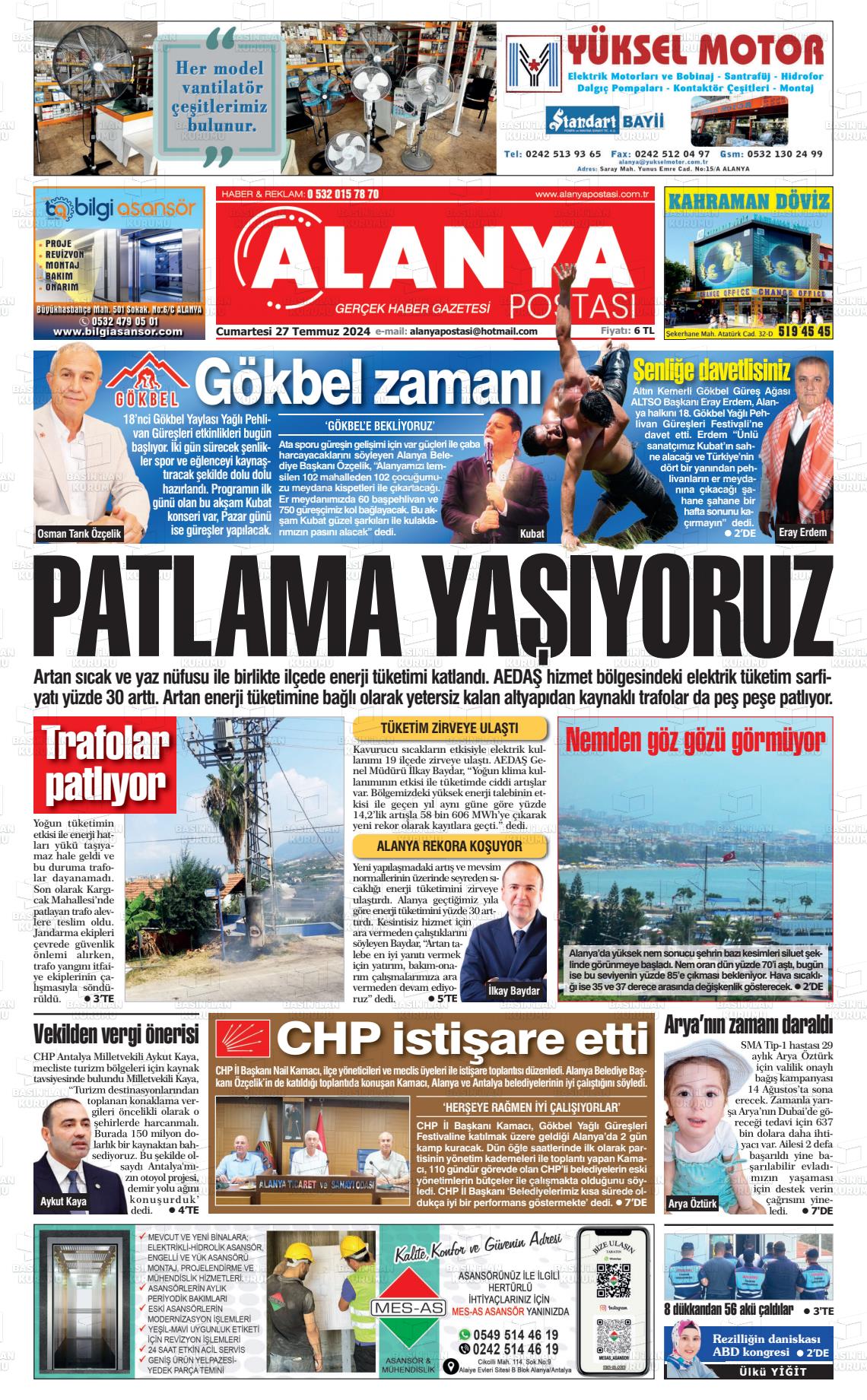 27 Temmuz 2024 Alanya Postası Gazete Manşeti