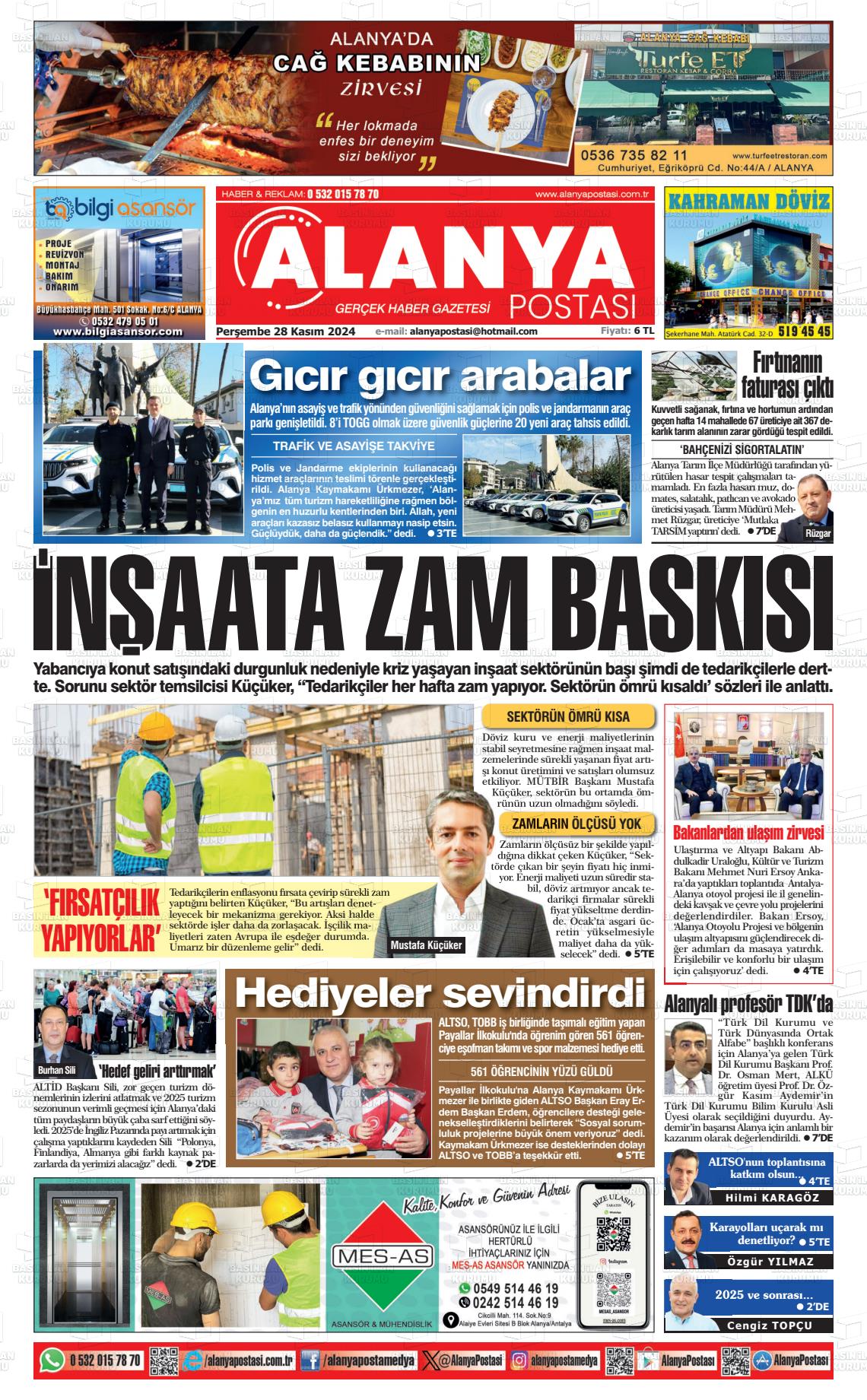 03 Aralık 2024 Alanya Postası Gazete Manşeti