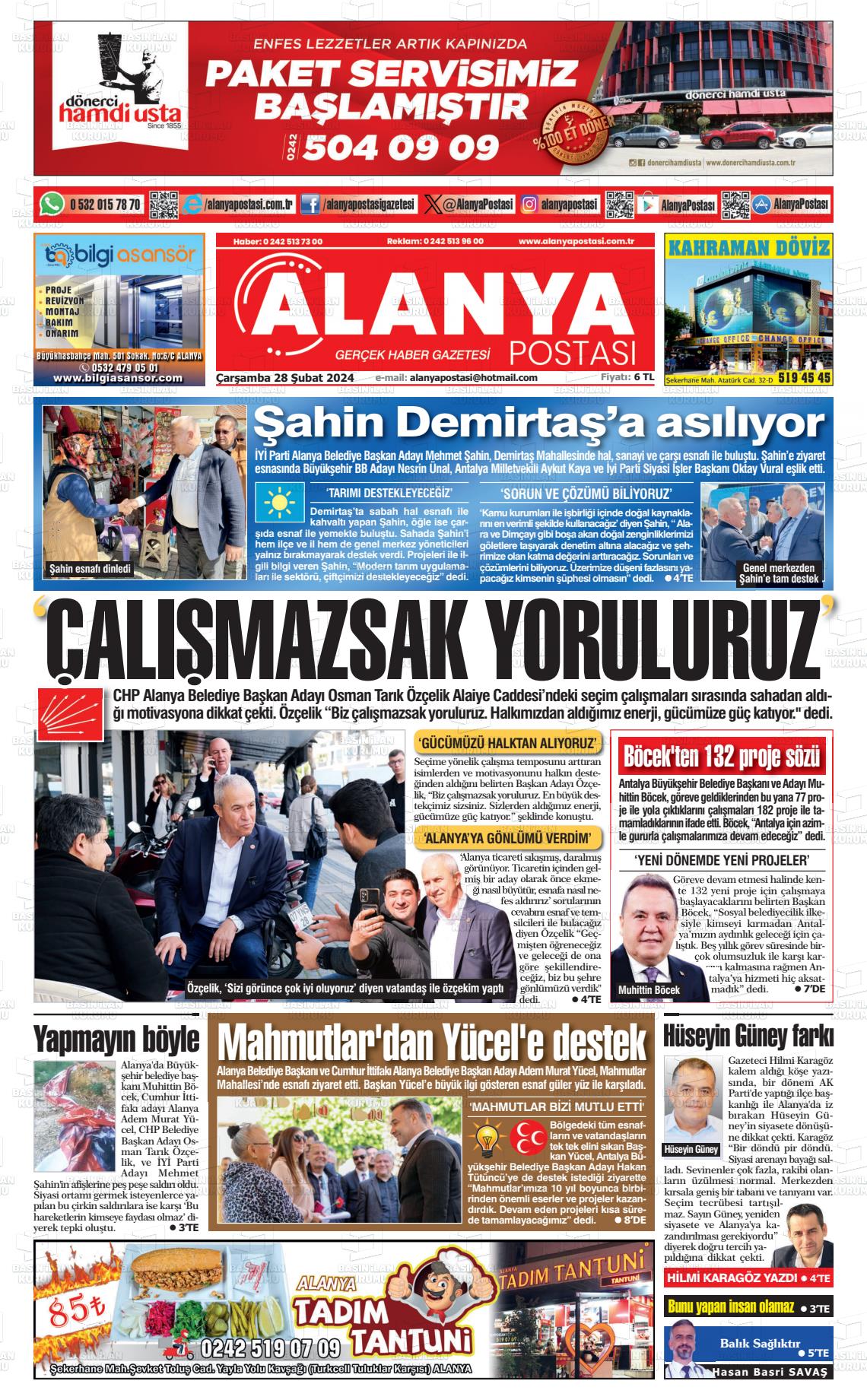 28 Şubat 2024 Alanya Postası Gazete Manşeti