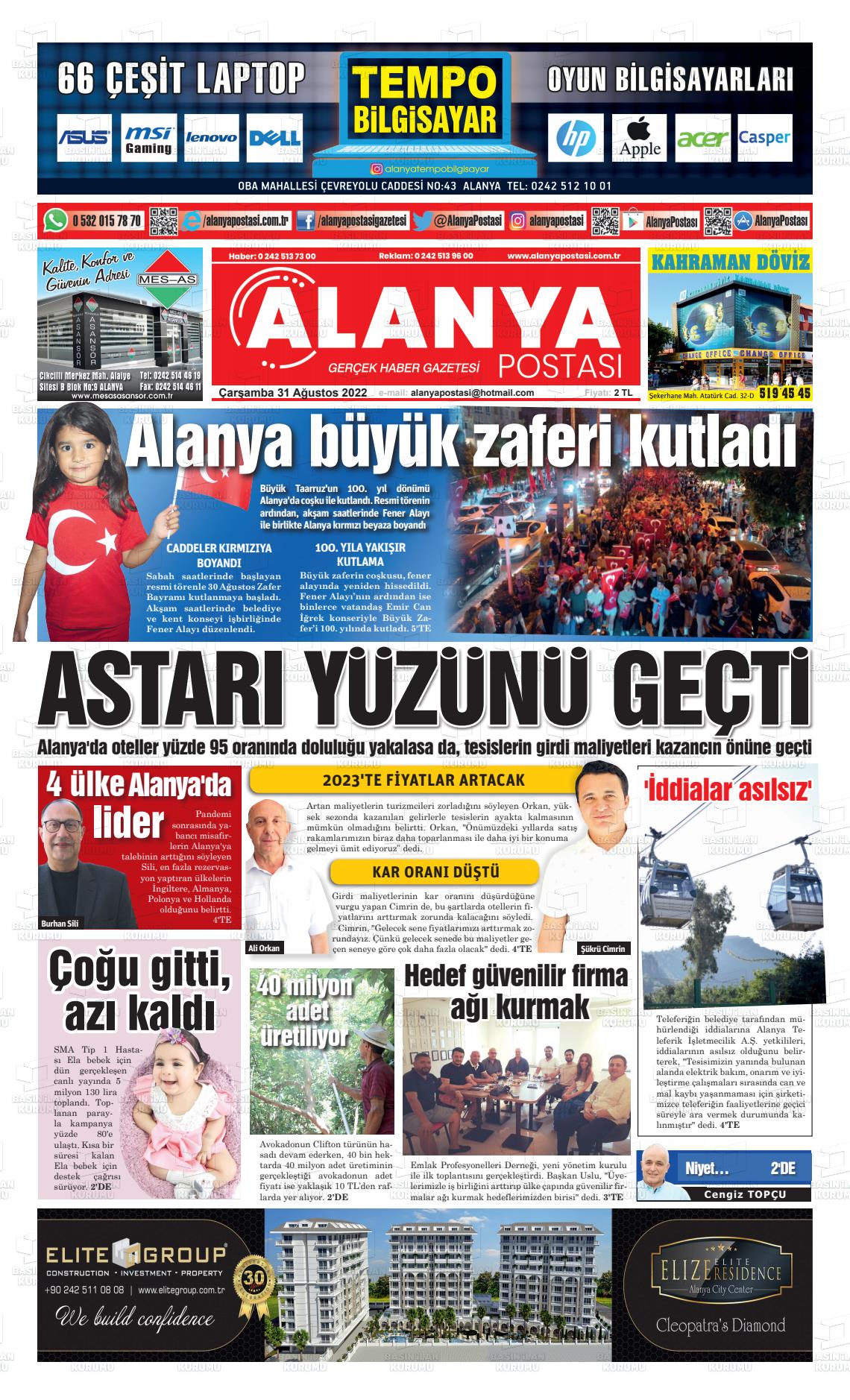 31 Ağustos 2022 Alanya Postası Gazete Manşeti