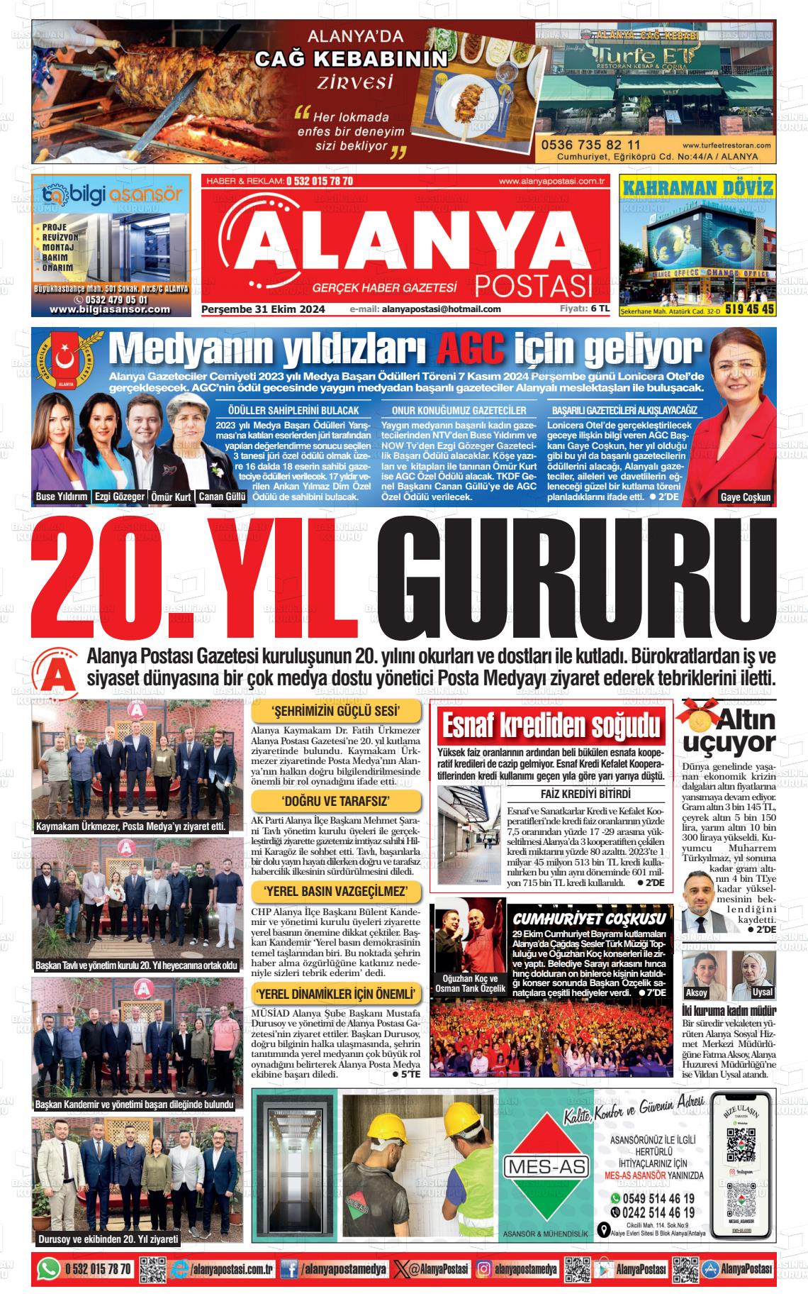 31 Ekim 2024 Alanya Postası Gazete Manşeti