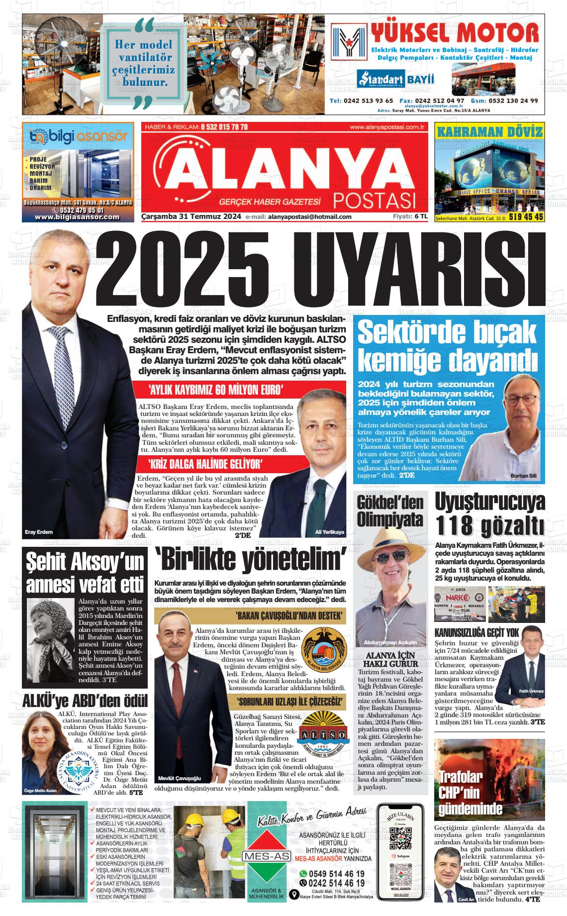 31 Temmuz 2024 Alanya Postası Gazete Manşeti