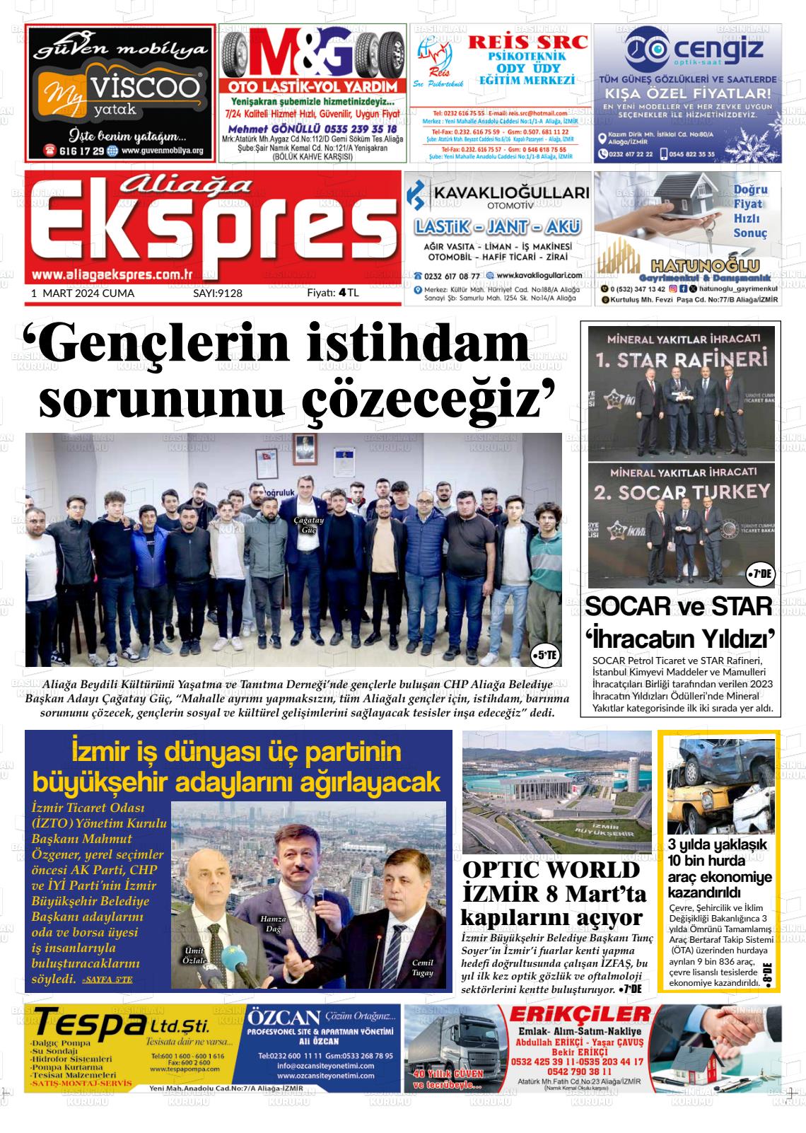 01 Mart 2024 Aliağa Ekspres Gazete Manşeti