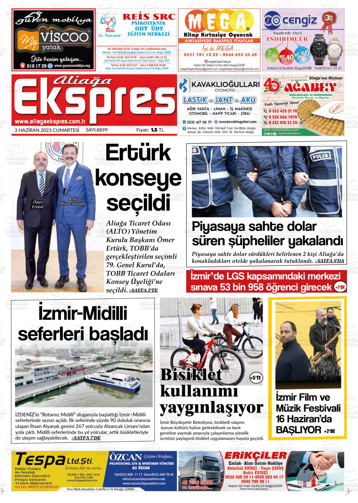 03 Haziran 2023 Aliağa Ekspres Gazete Manşeti