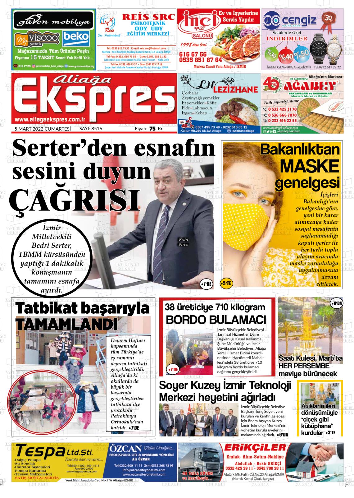 05 Mart 2022 Aliağa Ekspres Gazete Manşeti