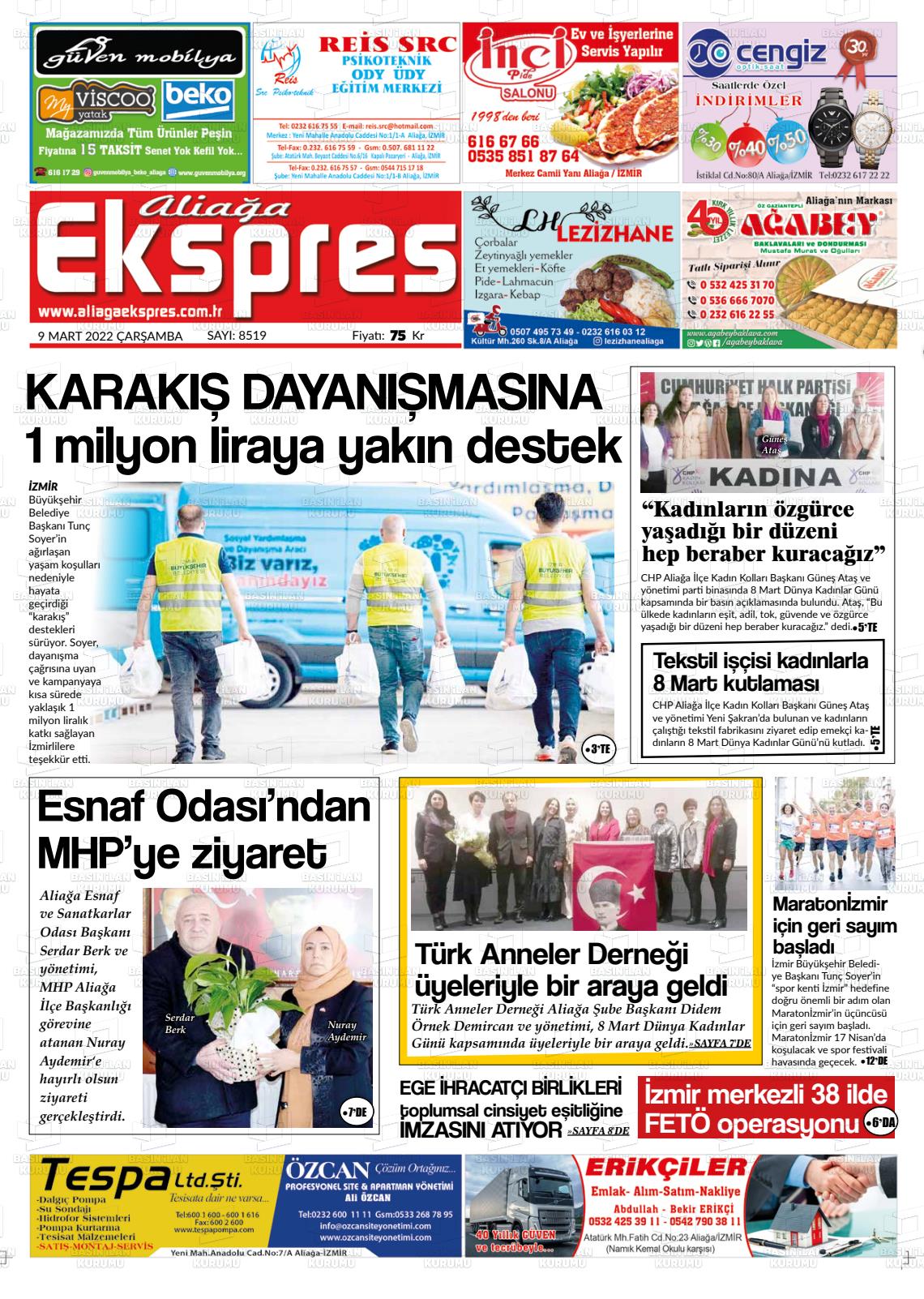 09 Mart 2022 Aliağa Ekspres Gazete Manşeti