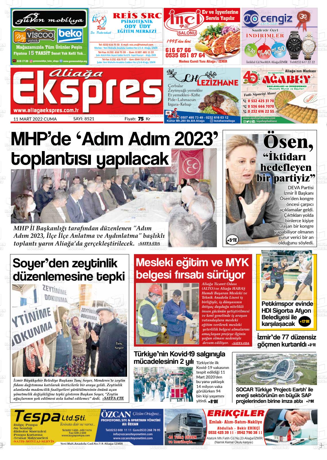 11 Mart 2022 Aliağa Ekspres Gazete Manşeti