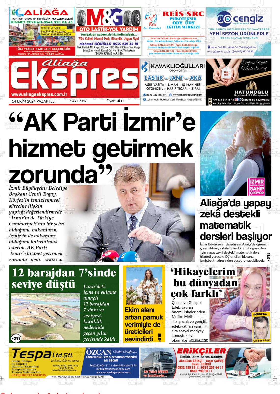 14 Ekim 2024 Aliağa Ekspres Gazete Manşeti