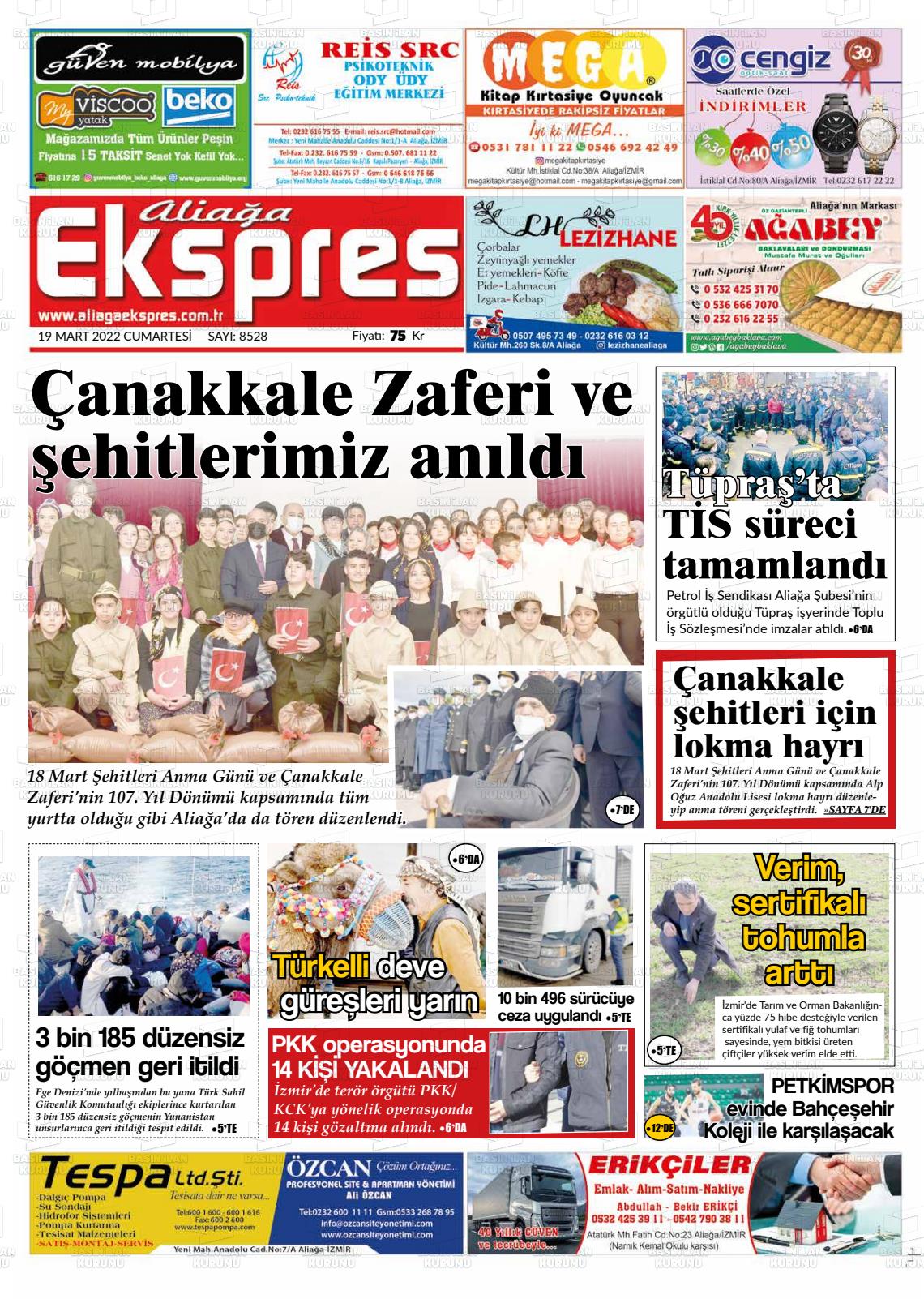 19 Mart 2022 Aliağa Ekspres Gazete Manşeti