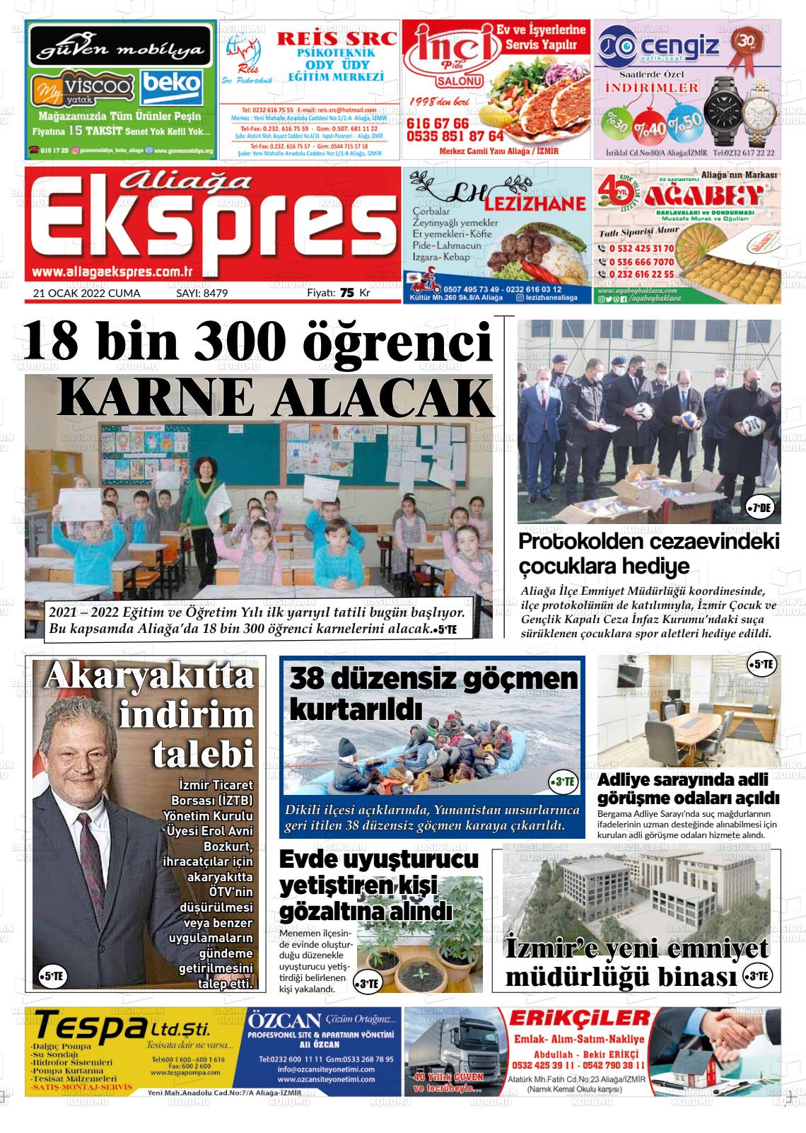 21 Ocak 2022 Aliağa Ekspres Gazete Manşeti