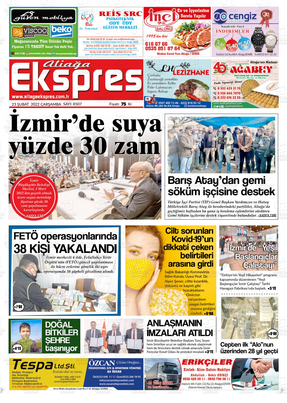 23 Şubat 2022 Aliağa Ekspres Gazete Manşeti