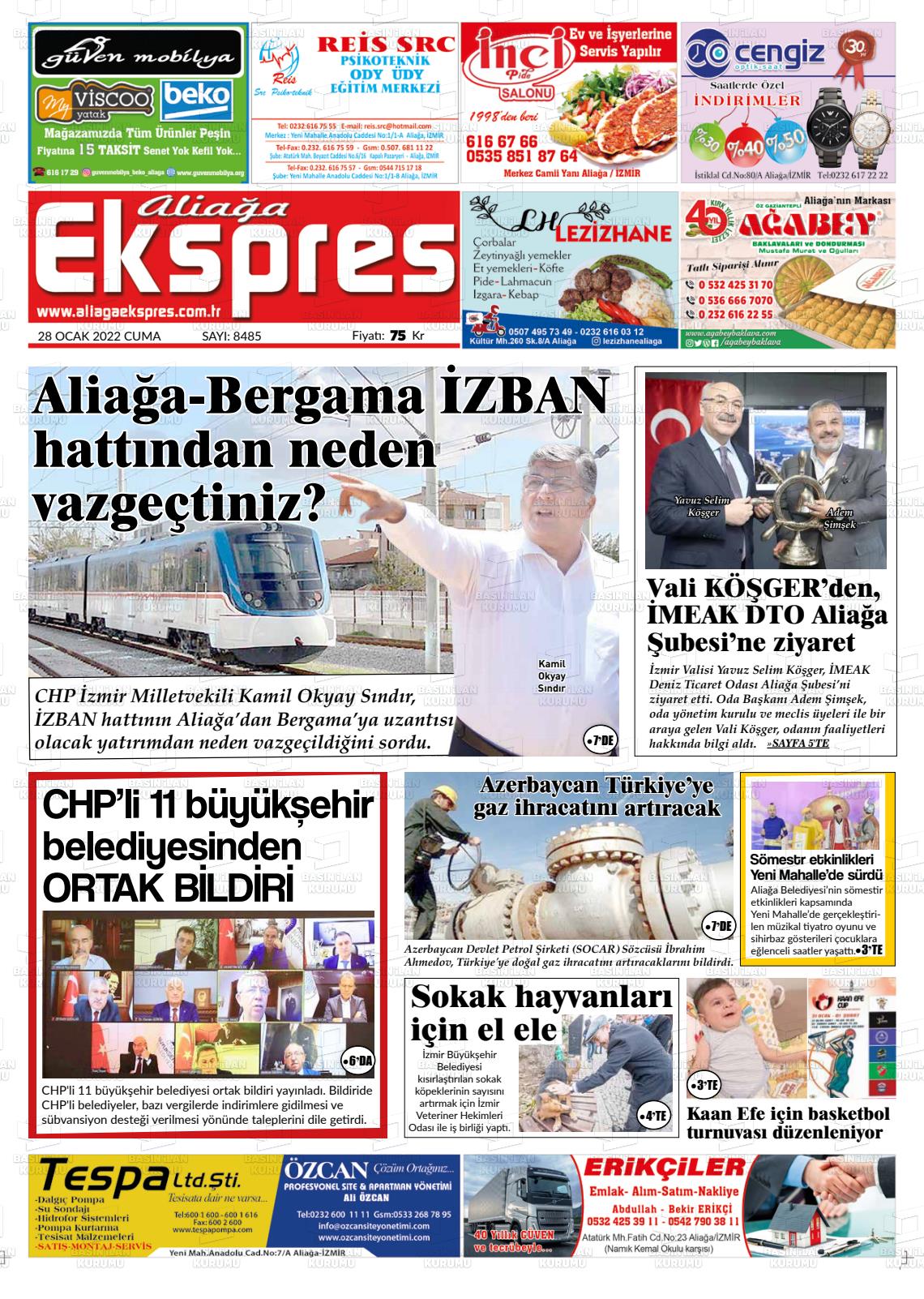 28 Ocak 2022 Aliağa Ekspres Gazete Manşeti