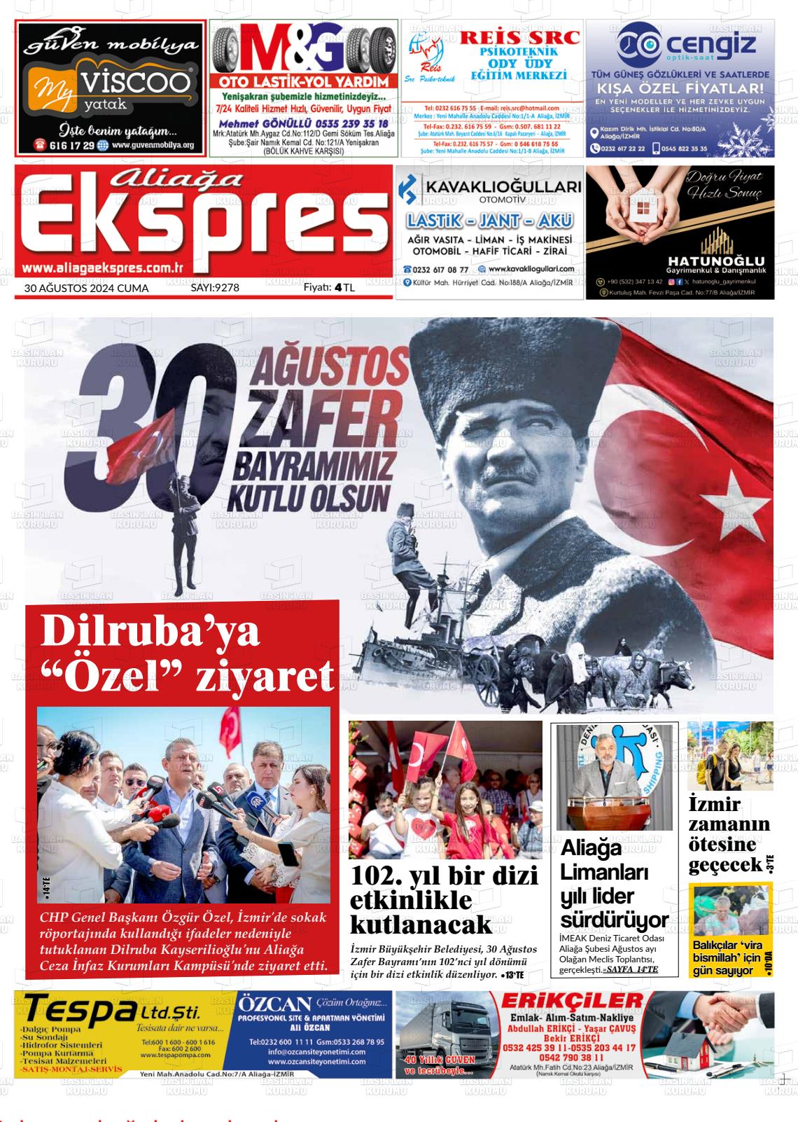 30 Ağustos 2024 Aliağa Ekspres Gazete Manşeti