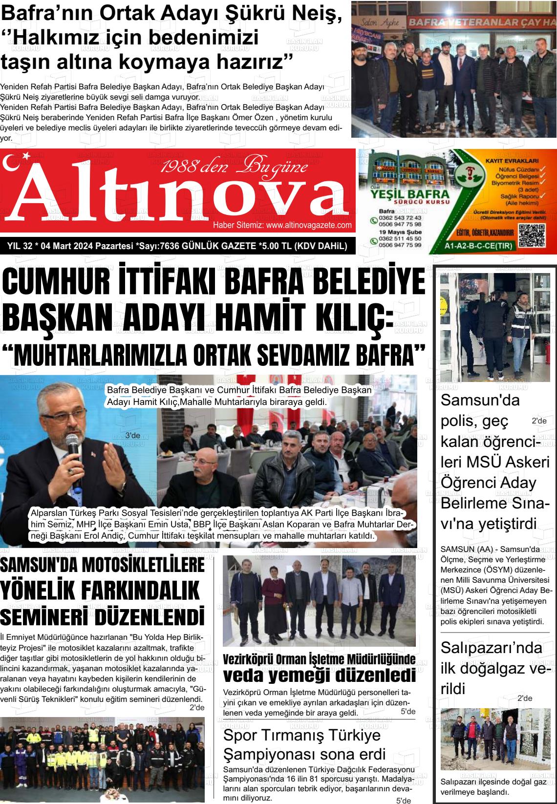 04 Mart 2024 Altınova Gazete Manşeti