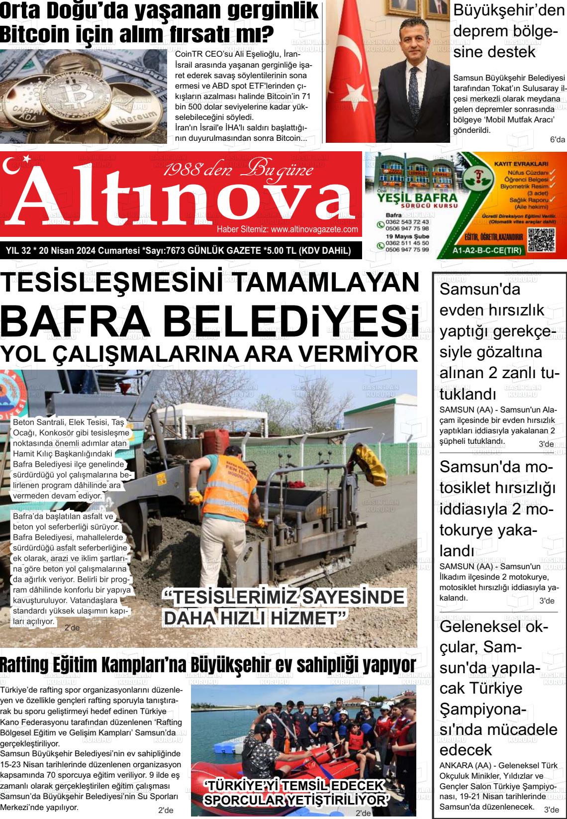 20 Nisan 2024 Altınova Gazete Manşeti