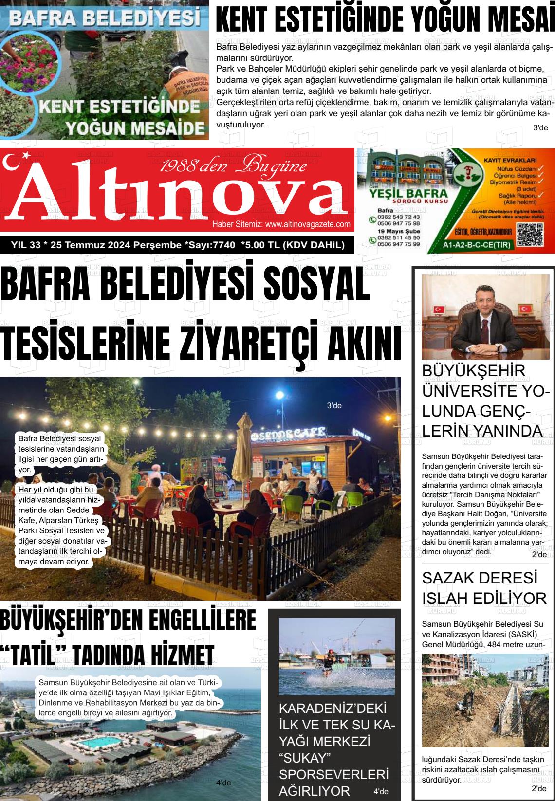 25 Temmuz 2024 Altınova Gazete Manşeti