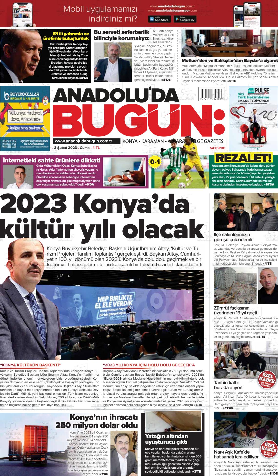 03 Nisan 2023 Anadolu'da Bugün Gazete Manşeti