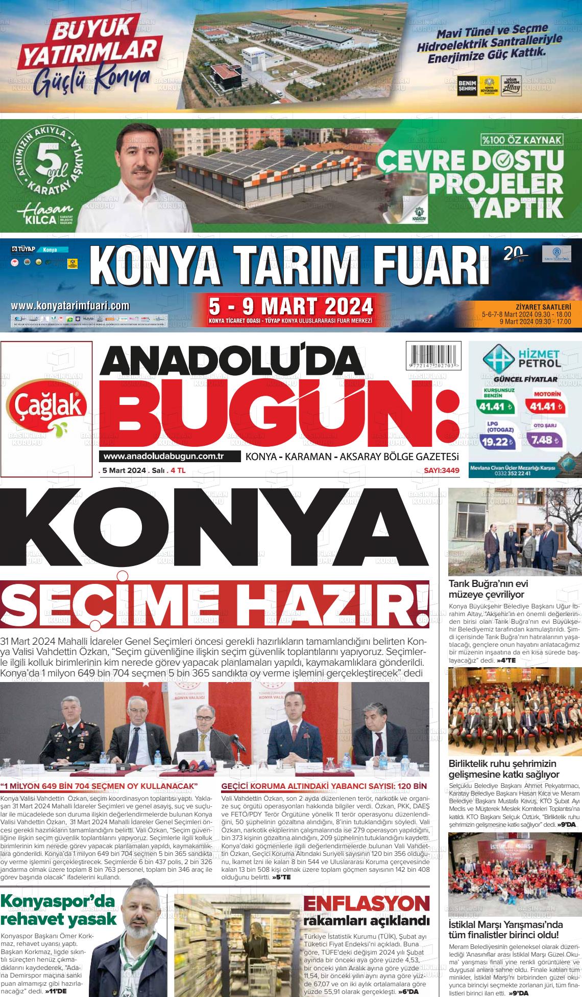 05 Mart 2024 Anadolu'da Bugün Gazete Manşeti