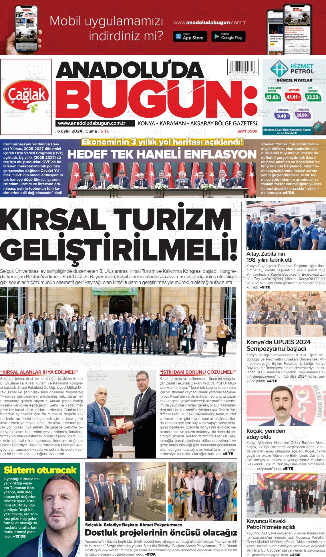 06 Eylül 2024 Anadolu'da Bugün Gazete Manşeti