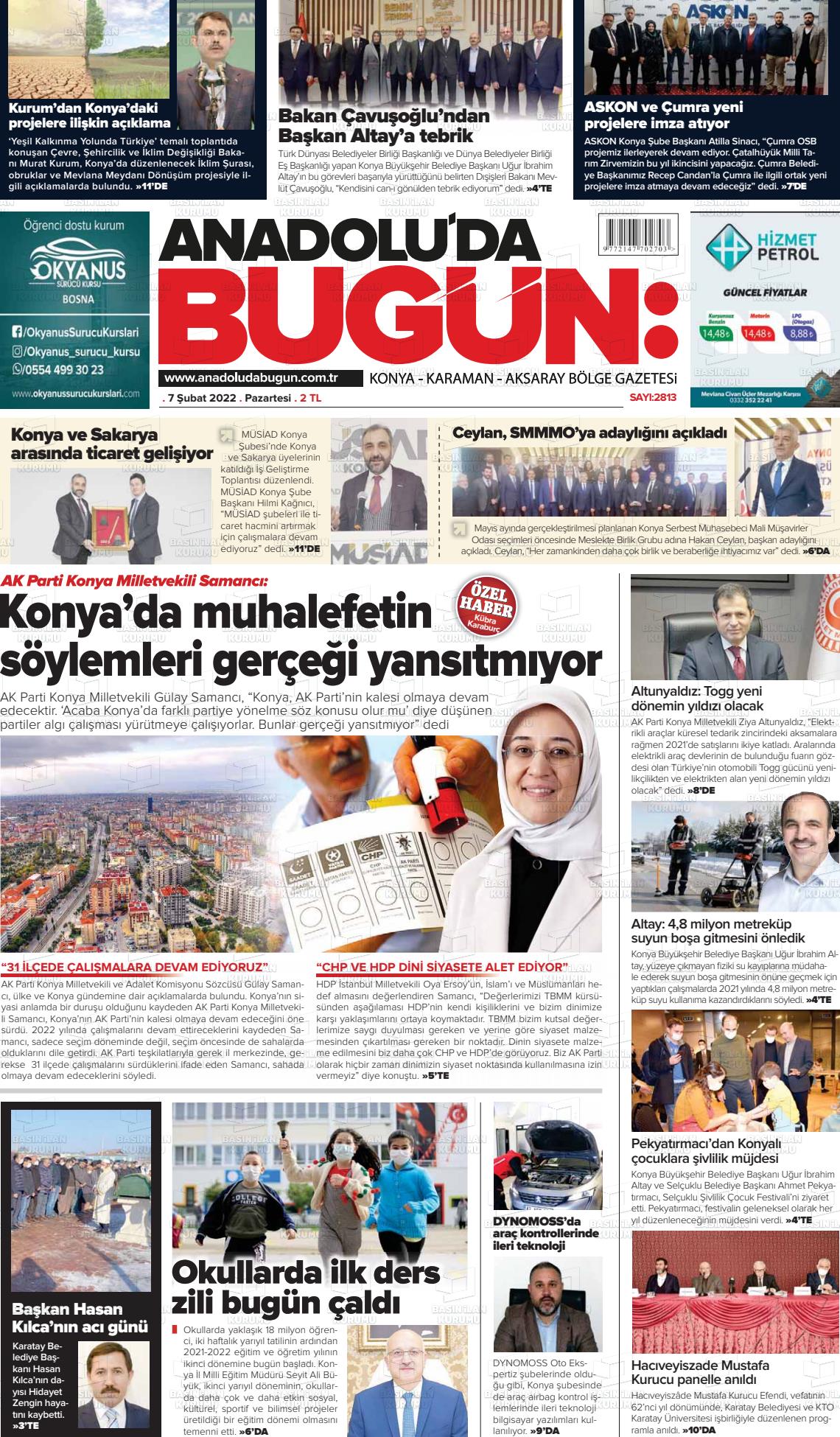 07 Nisan 2022 Anadolu'da Bugün Gazete Manşeti