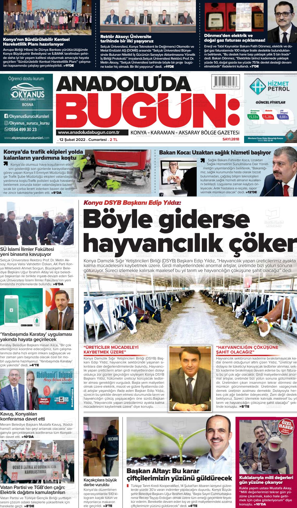 12 Nisan 2022 Anadolu'da Bugün Gazete Manşeti