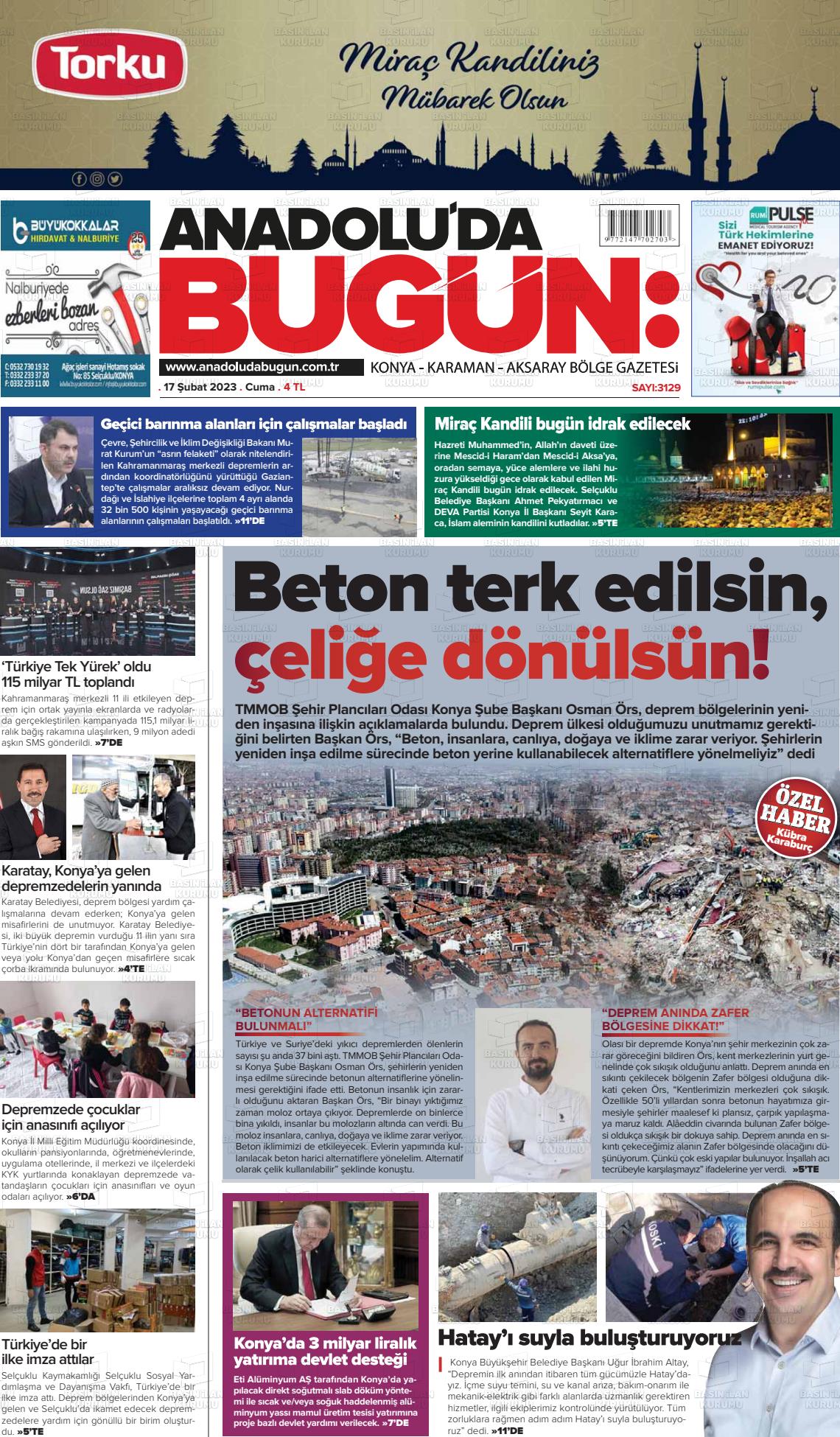 17 Nisan 2023 Anadolu'da Bugün Gazete Manşeti