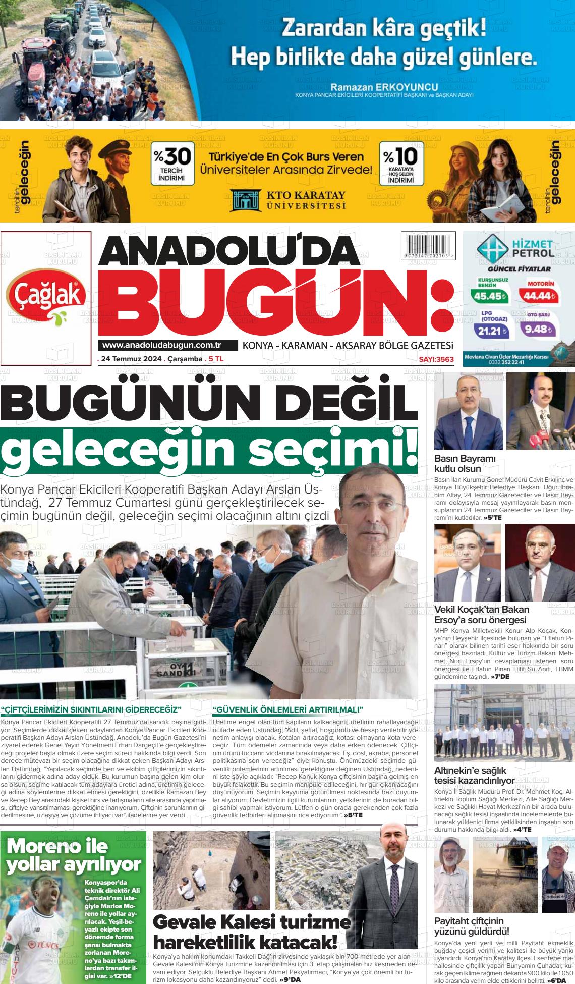 24 Temmuz 2024 Anadolu'da Bugün Gazete Manşeti