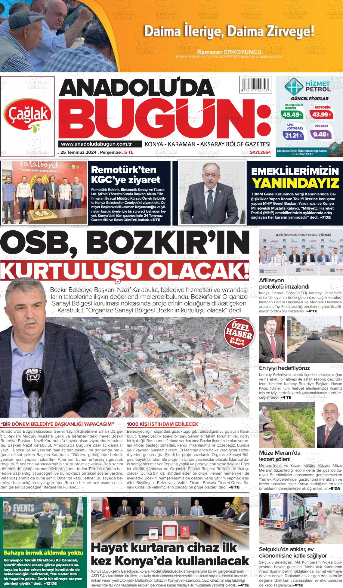 25 Temmuz 2024 Anadolu'da Bugün Gazete Manşeti