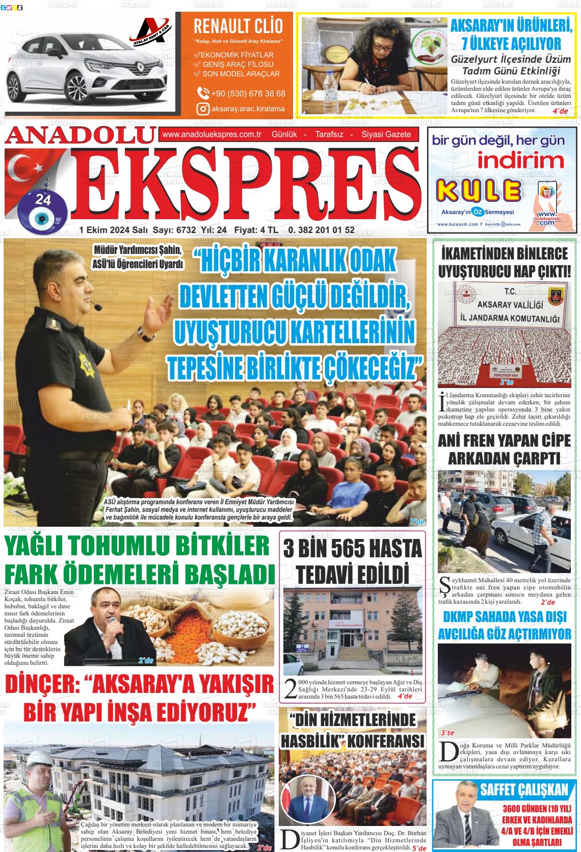 01 Ekim 2024 Anadolu Ekspres Gazete Manşeti