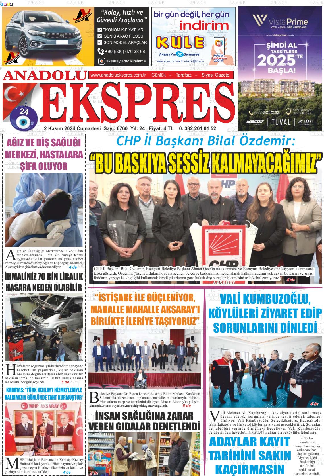 02 Kasım 2024 Anadolu Ekspres Gazete Manşeti