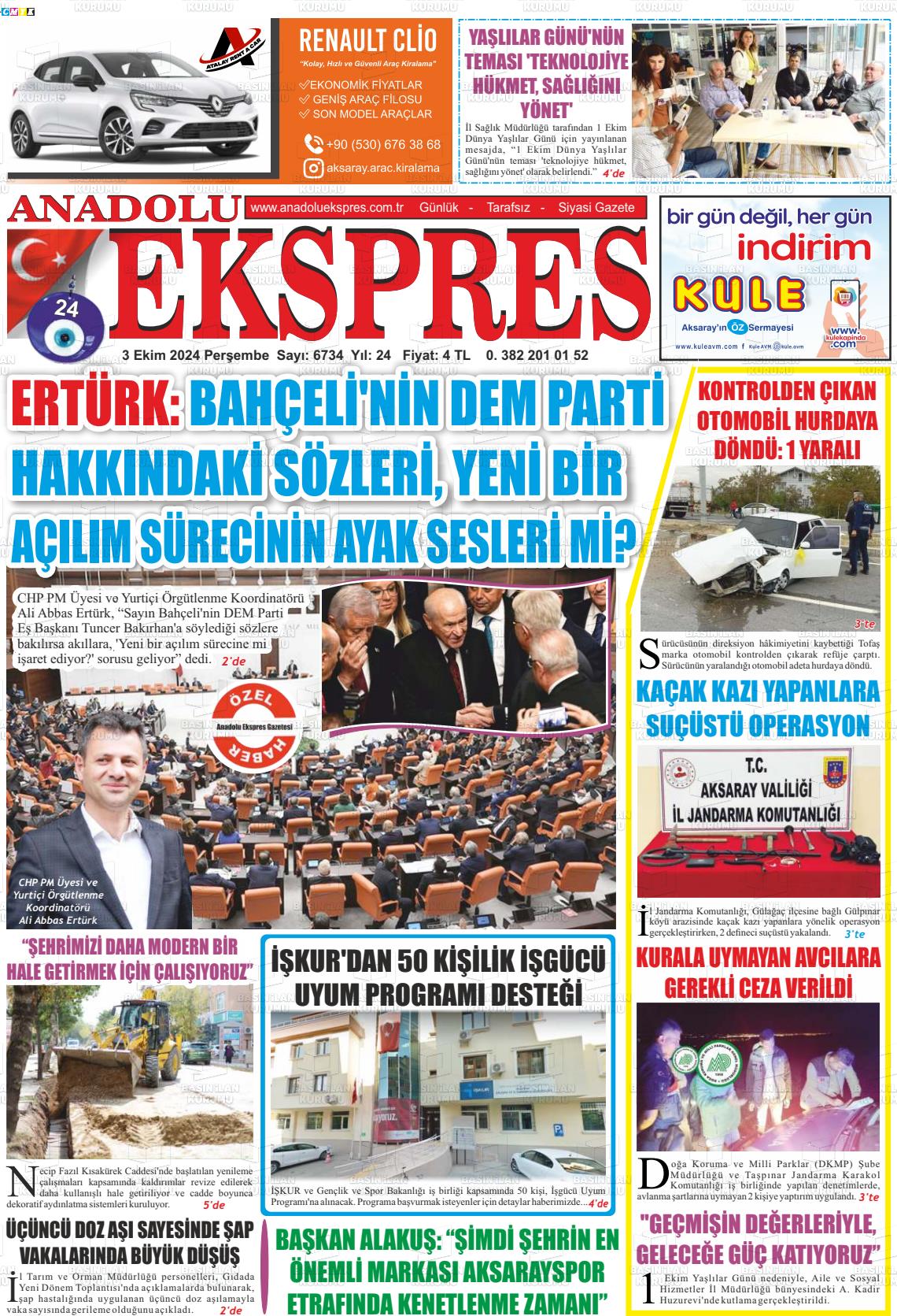 03 Ekim 2024 Anadolu Ekspres Gazete Manşeti