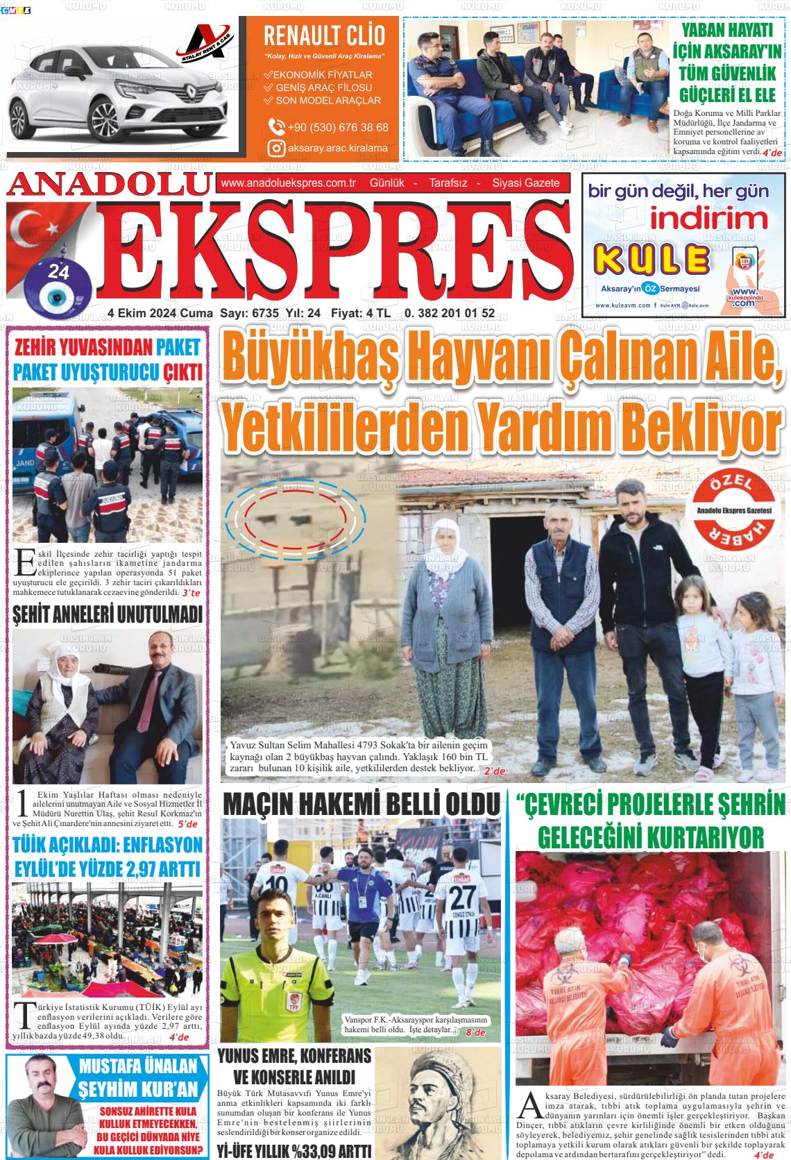 04 Ekim 2024 Anadolu Ekspres Gazete Manşeti