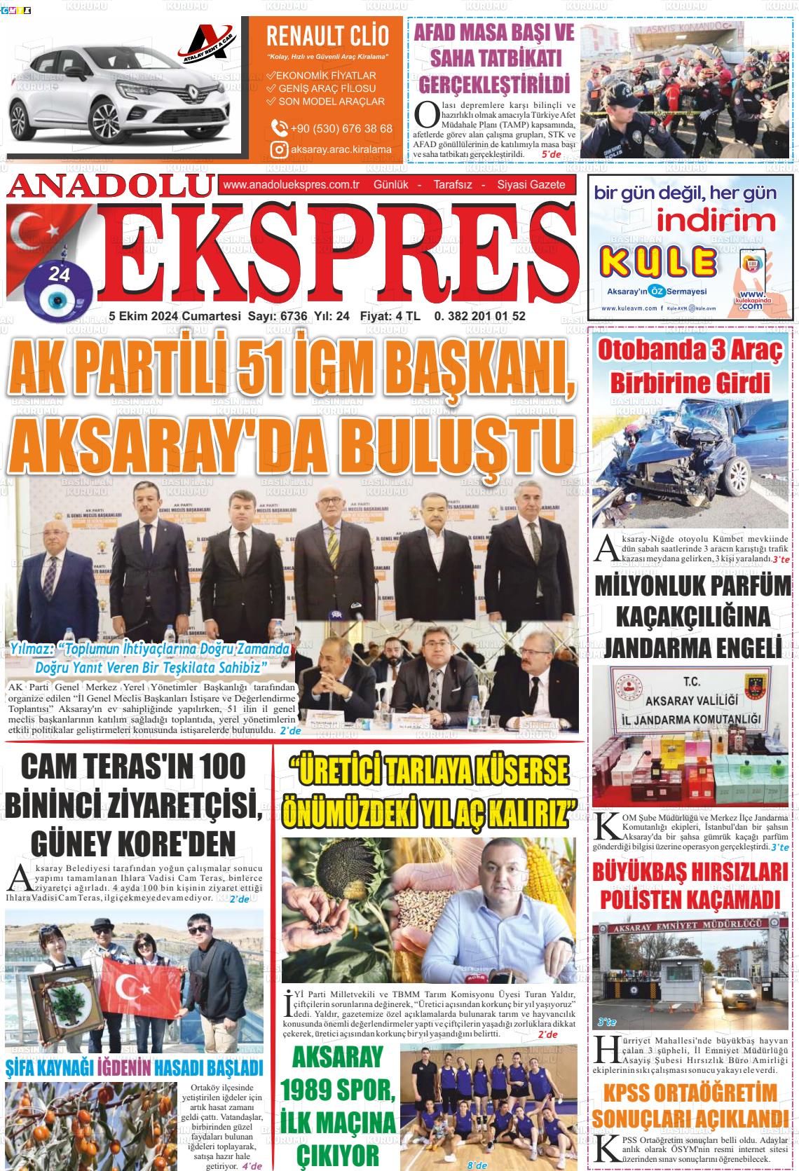 05 Ekim 2024 Anadolu Ekspres Gazete Manşeti