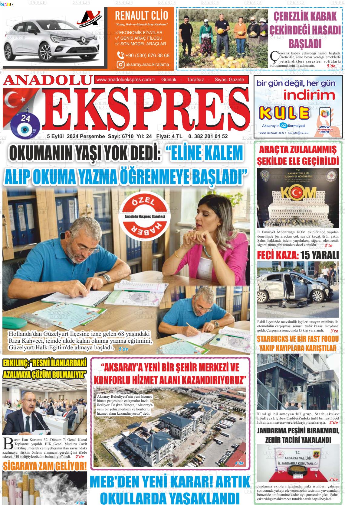 05 Eylül 2024 Anadolu Ekspres Gazete Manşeti