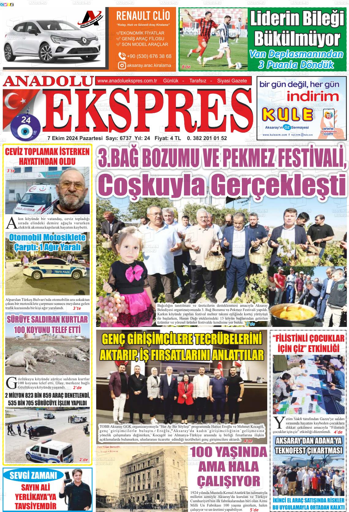 07 Ekim 2024 Anadolu Ekspres Gazete Manşeti