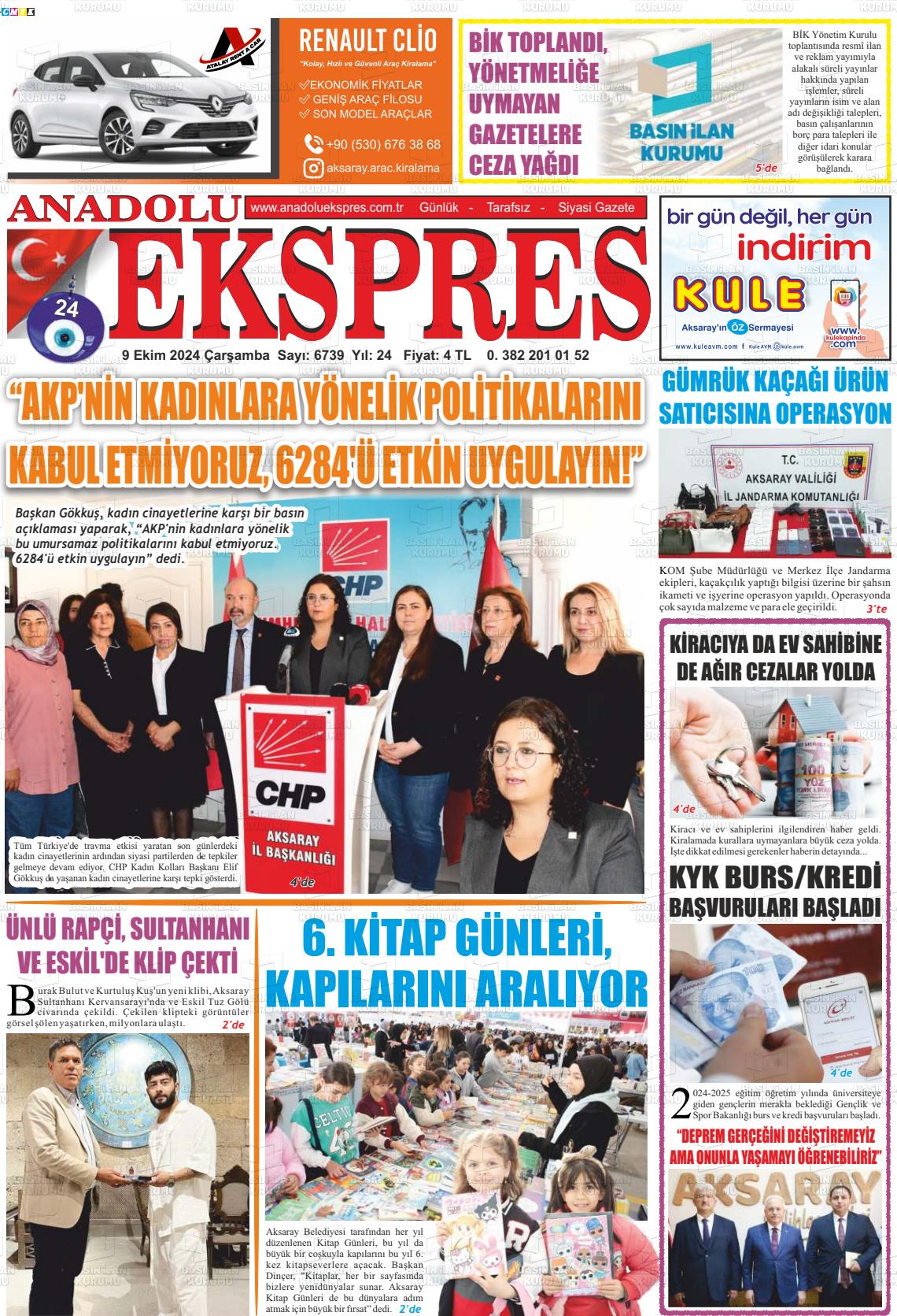 09 Ekim 2024 Anadolu Ekspres Gazete Manşeti