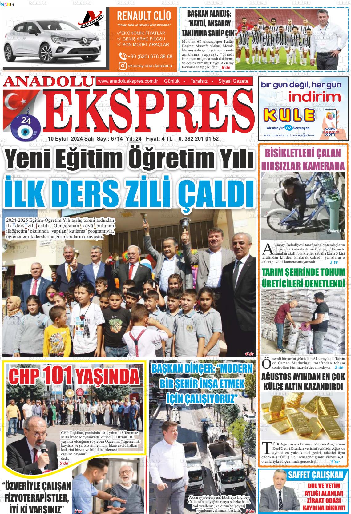 10 Eylül 2024 Anadolu Ekspres Gazete Manşeti