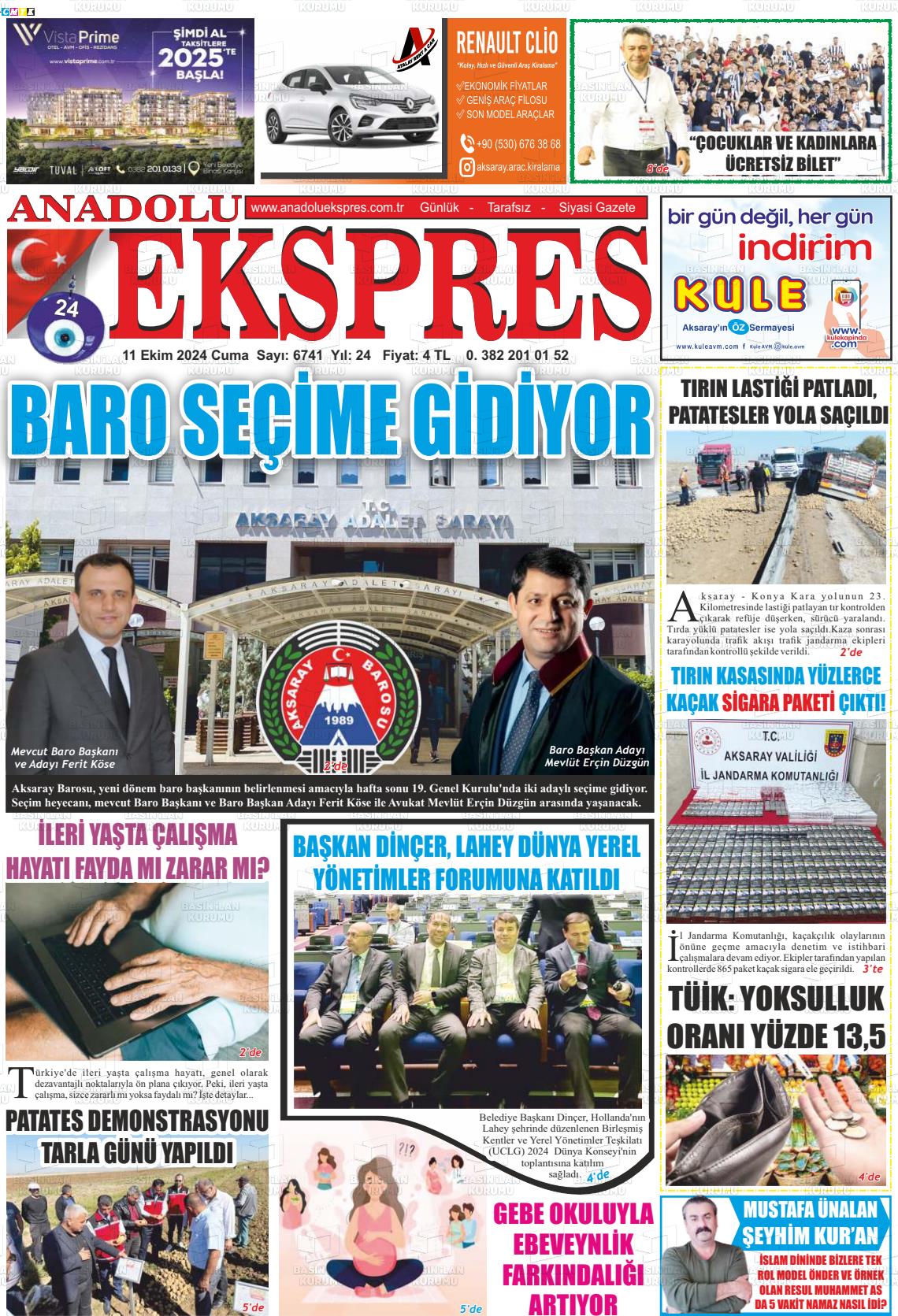 11 Ekim 2024 Anadolu Ekspres Gazete Manşeti