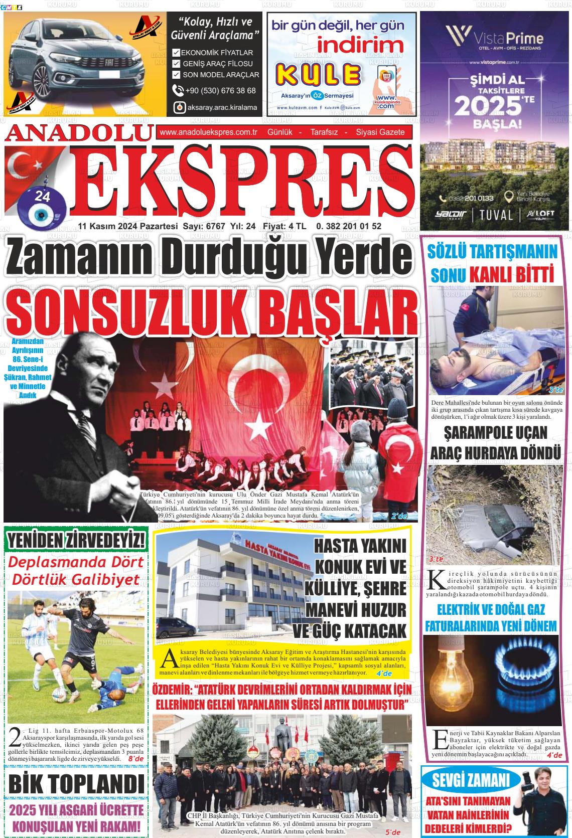 11 Kasım 2024 Anadolu Ekspres Gazete Manşeti