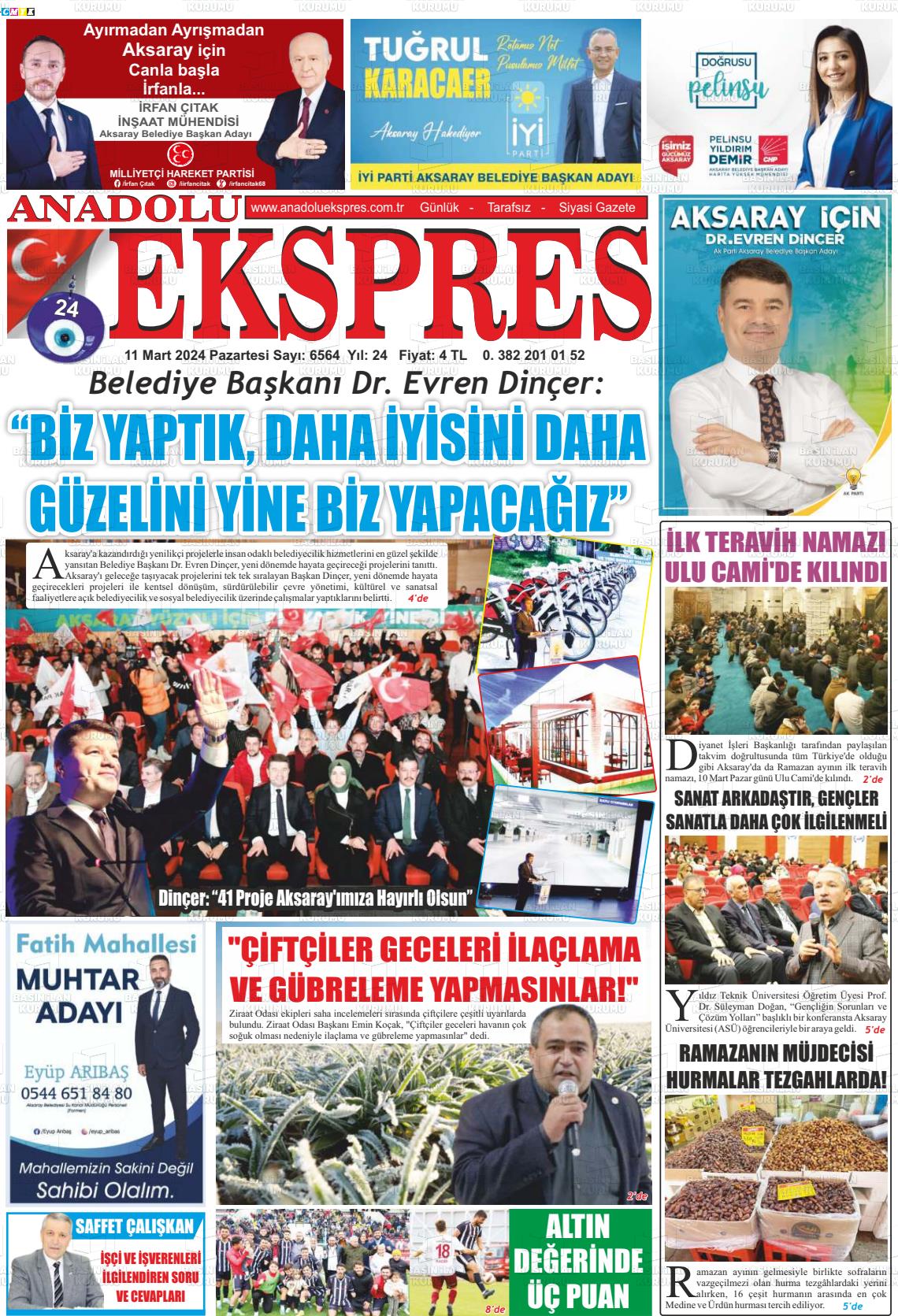 11 Mart 2024 Anadolu Ekspres Gazete Manşeti