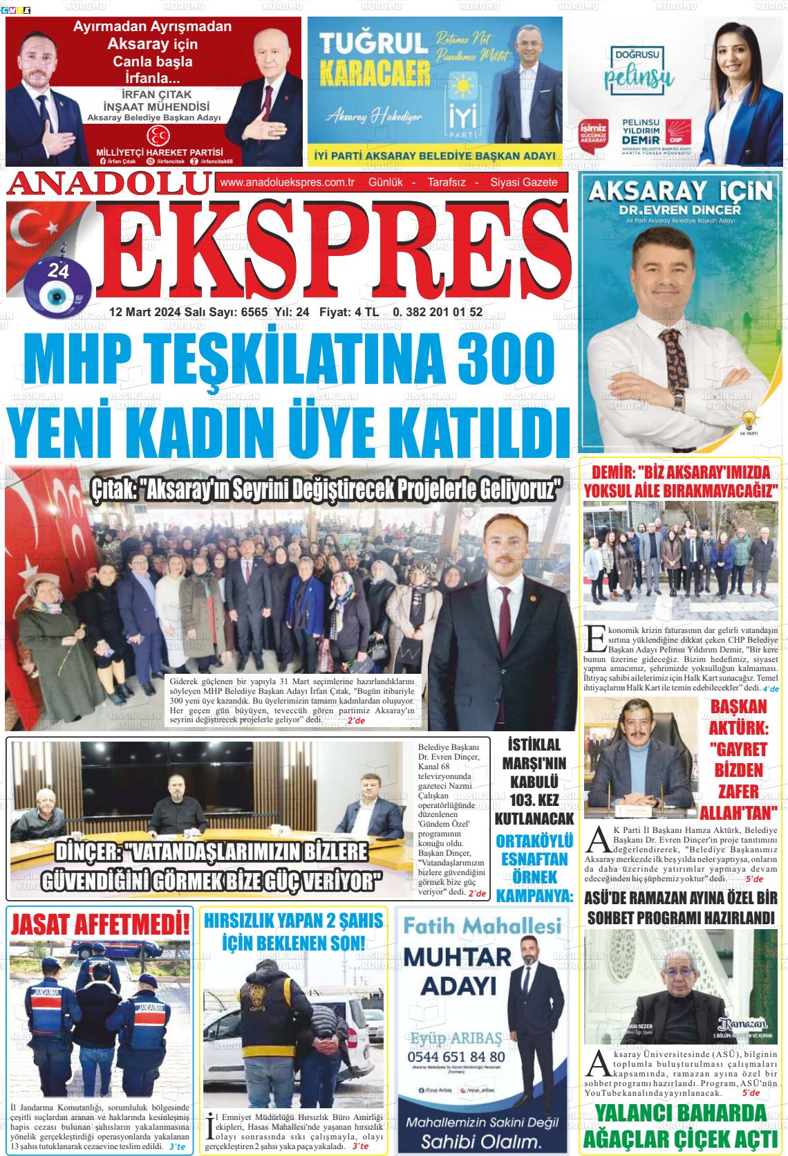 12 Mart 2024 Anadolu Ekspres Gazete Manşeti